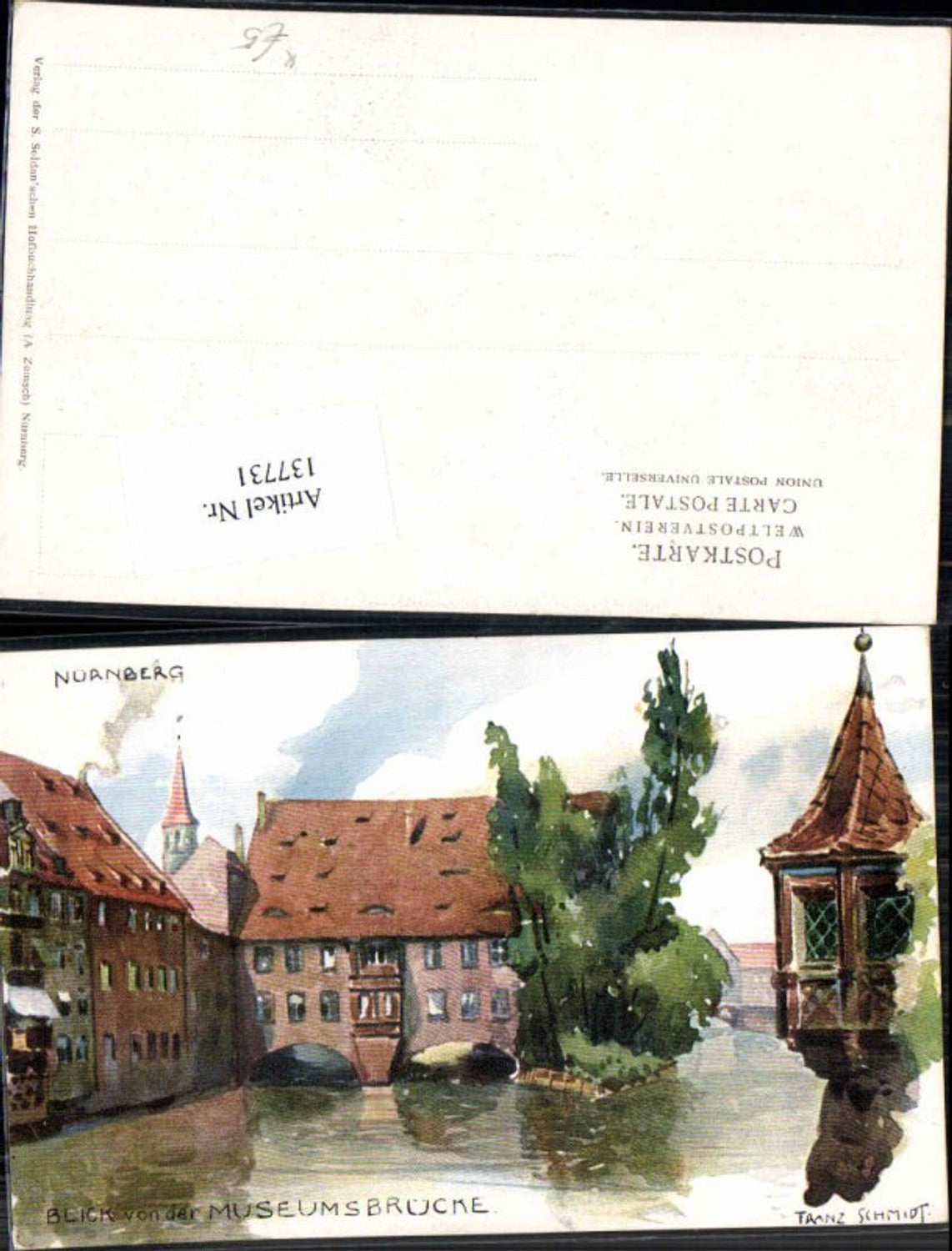 137731,Nürnberg Litho Blick v.d. Museumsbrücke Franz Schmidt