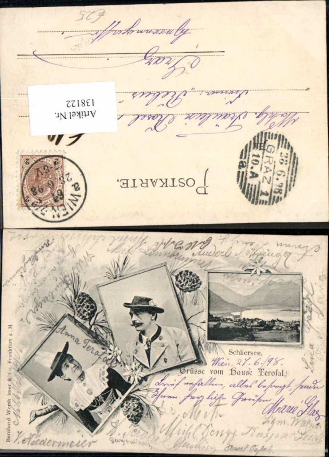 138122,Tolle seltene AK Grüsse vom Hause Schliersee Tracht 1898 Trachten