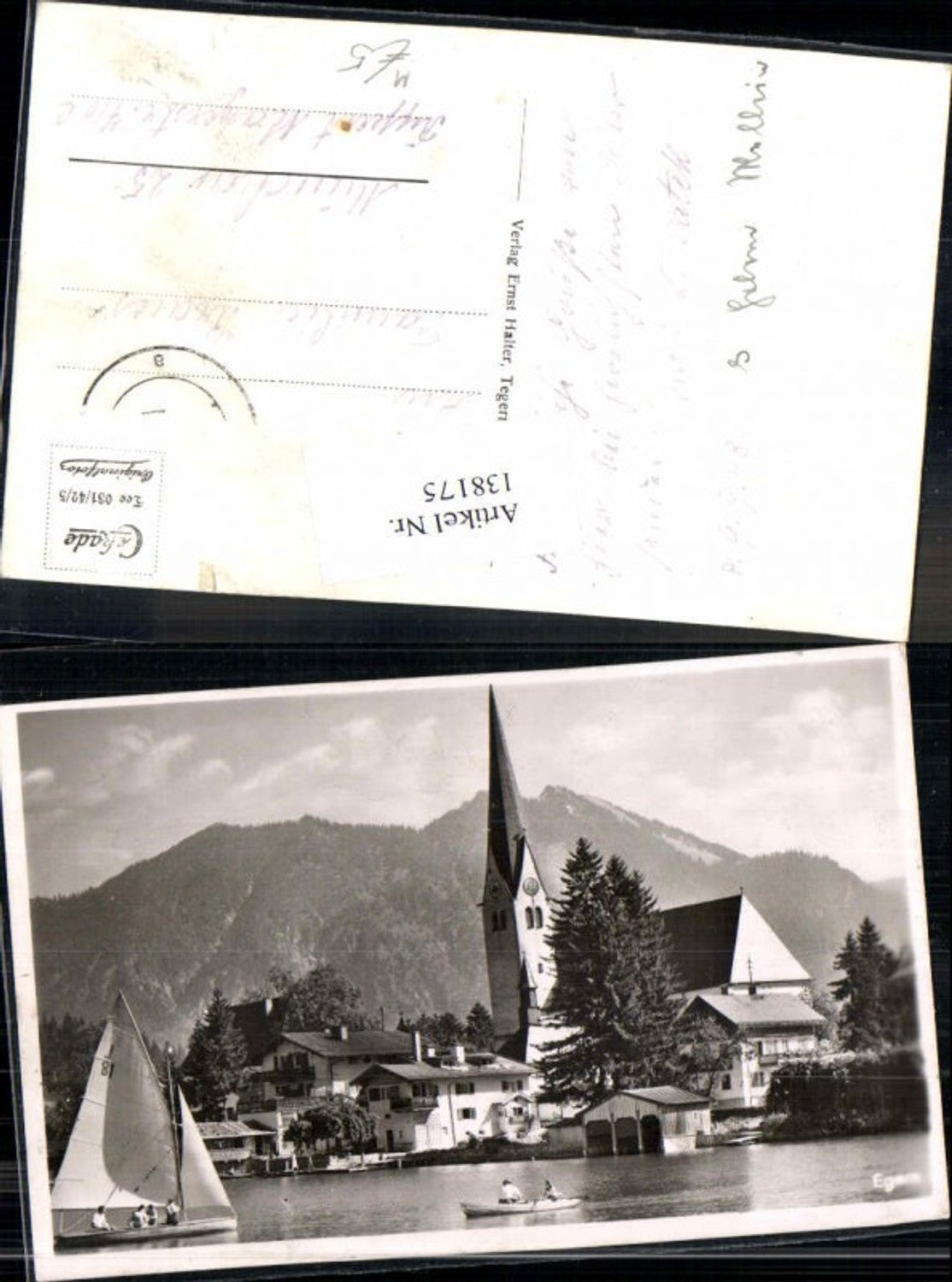 138175,Tegernsee Fotokarte Kirche Boote