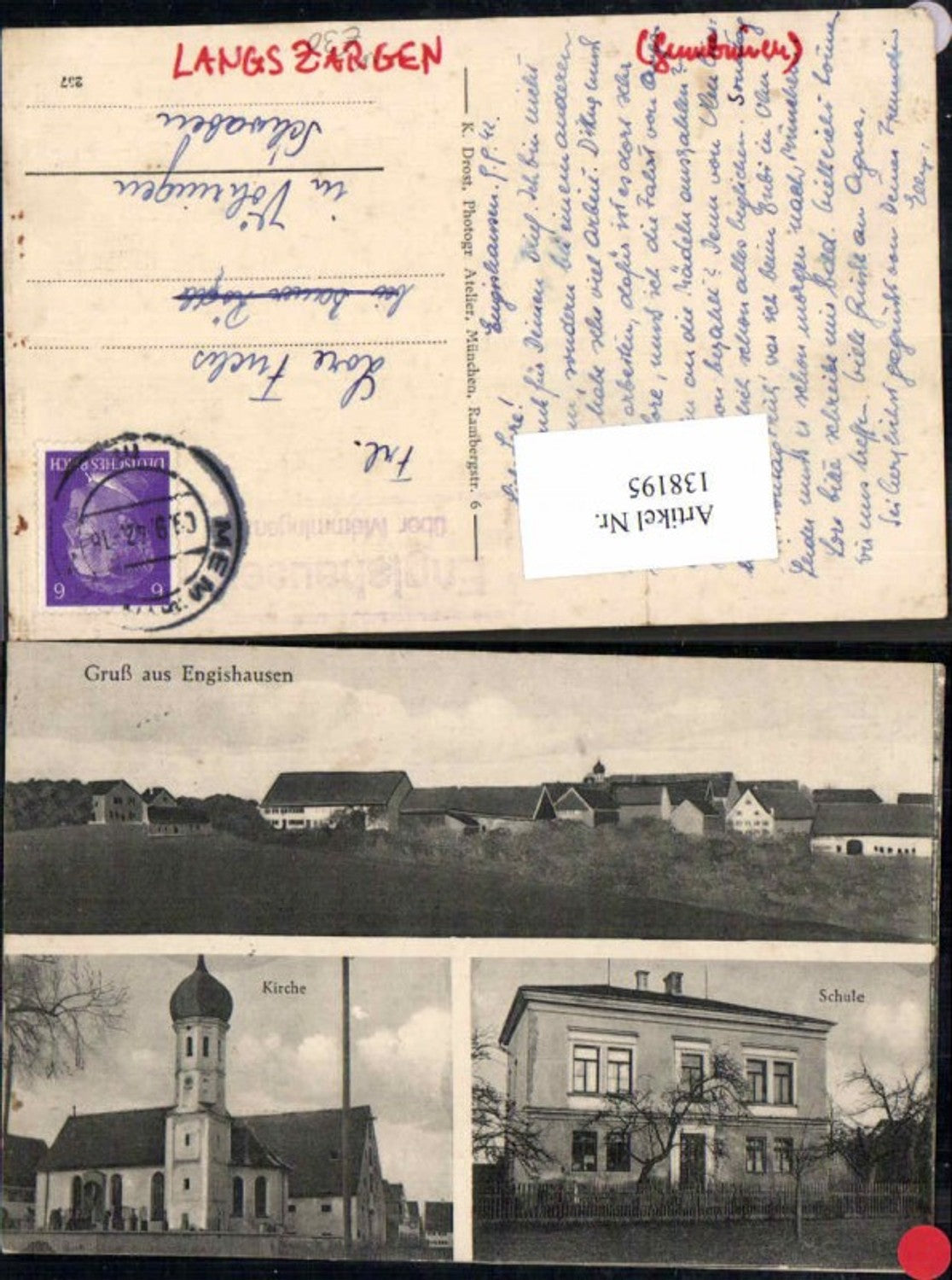 138195,Gruss aus Engishausen Schule Kirche 1900 bei Memmingen