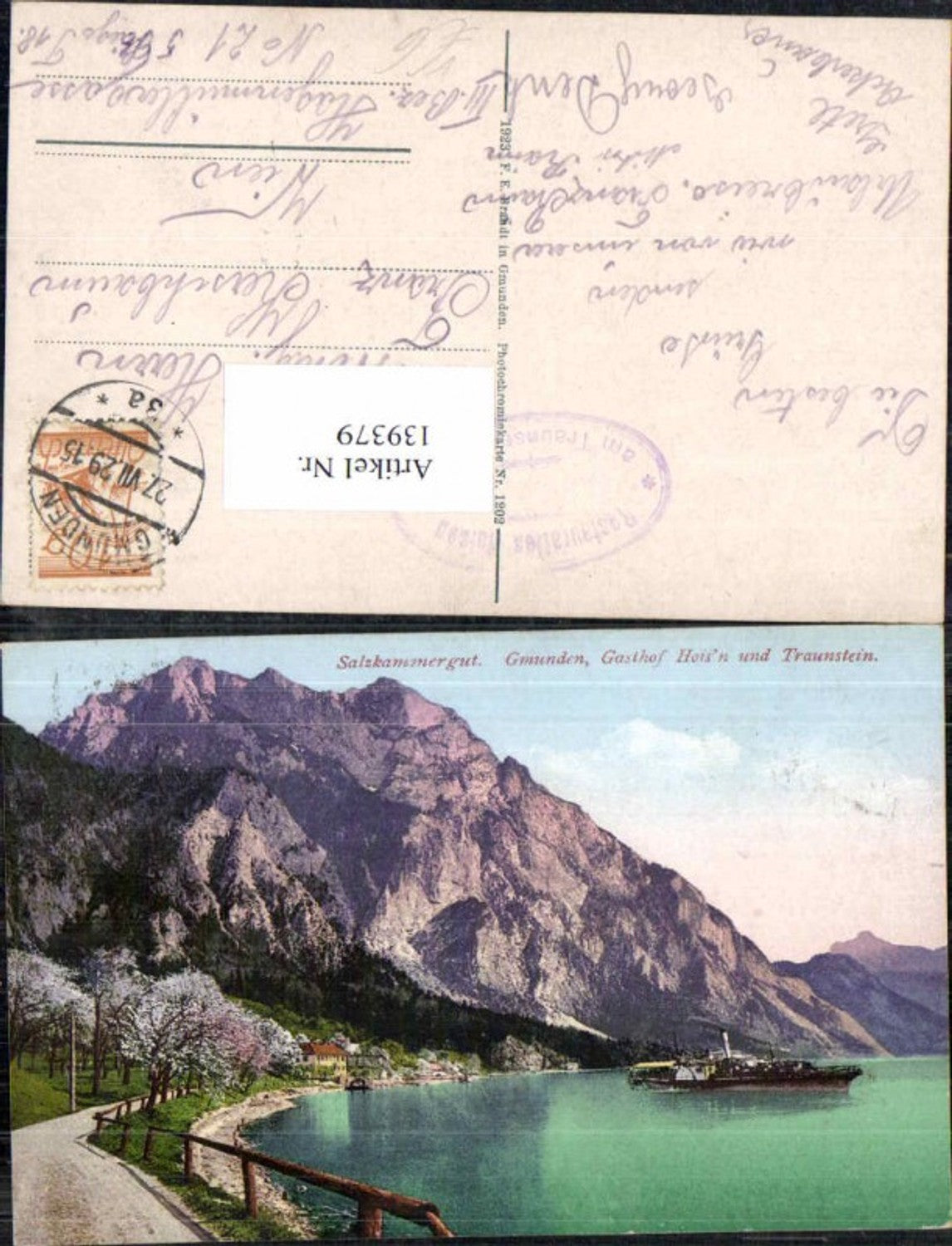 139379,Salzkammergut Gmunden Gasthaus Hoisn Traunstein Dampfer Brandt 1202