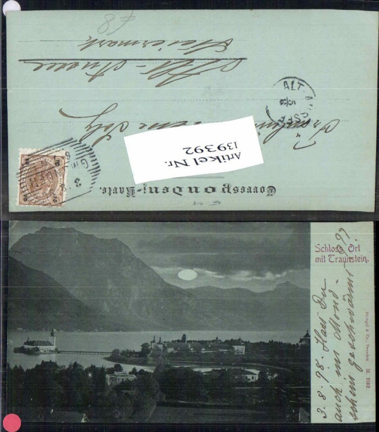 139392,Mond Litho Schloss Orth Ort Gmunden am Traunsee 1898