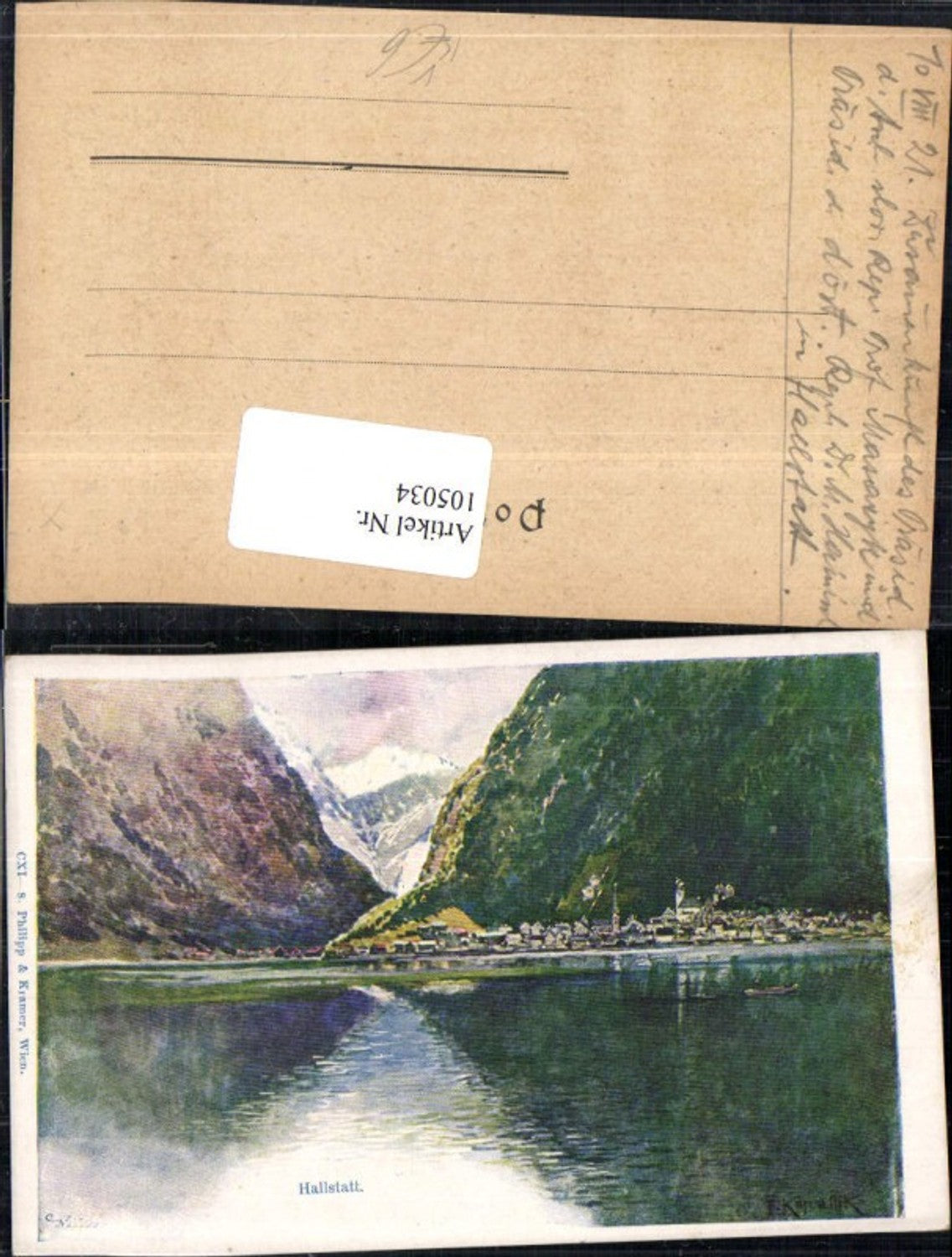 105034,Künstlerkarte F. Kopallik Hallstatt Hallstättersee Philipp & Kramer