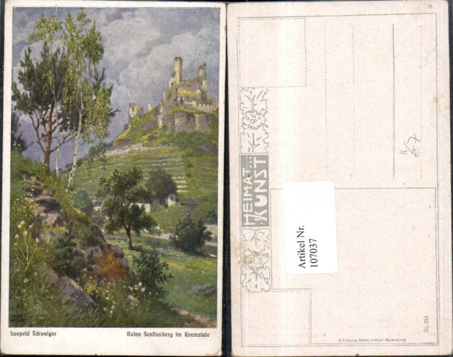 107037,Künstlerkarte Leopold Schweiger Ruine Senftenberg im Kremtal Krems a.d. Donau
