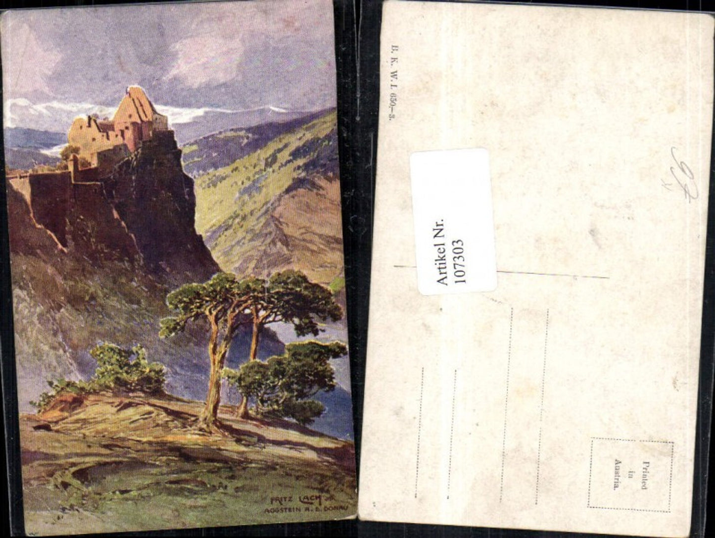 107303, Artist postcard Fritz Lach Aggstein on the Danube Wachau