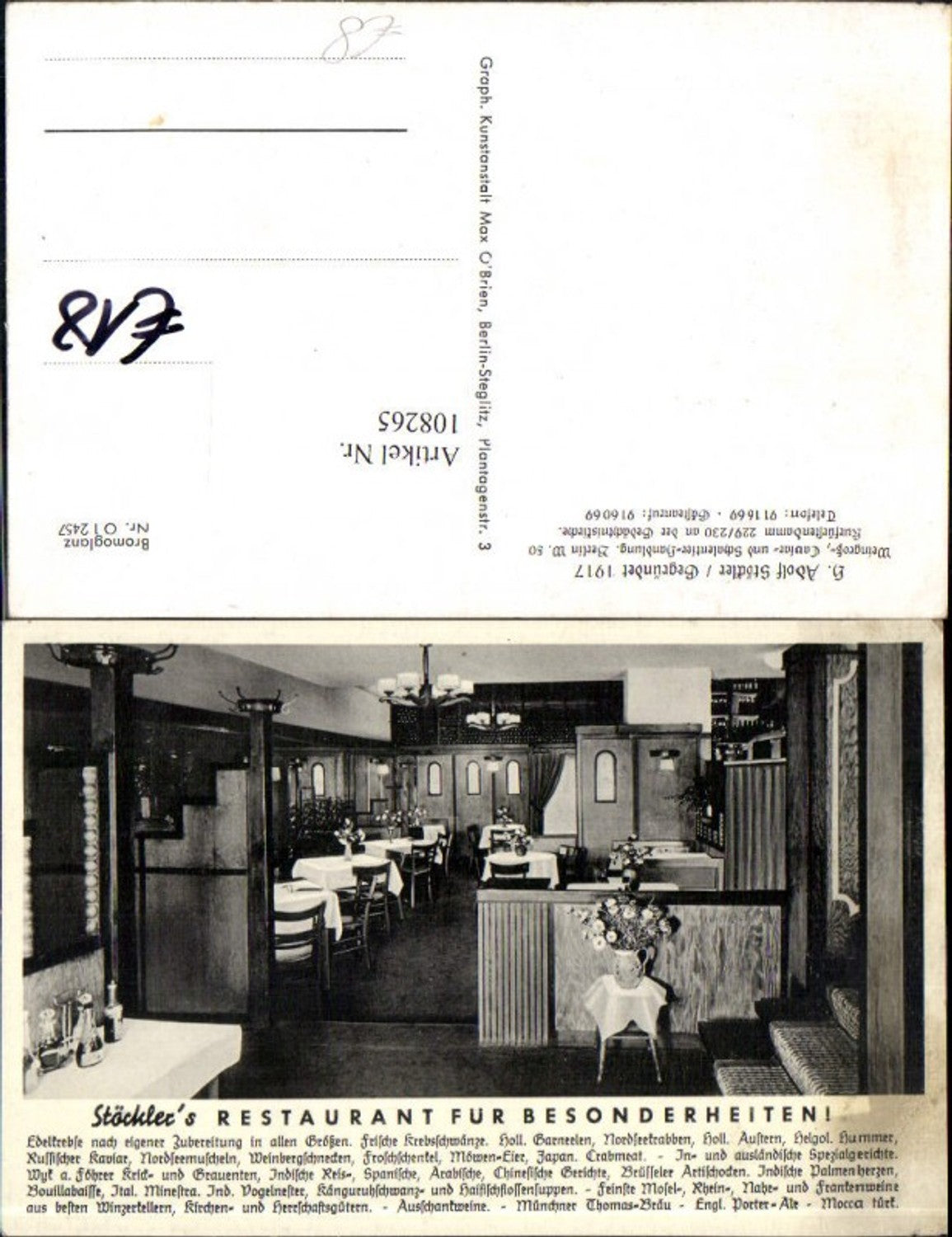 108265,Berlin Restaurant Gasthaus Stöckler gegründet 1917 Innenansicht