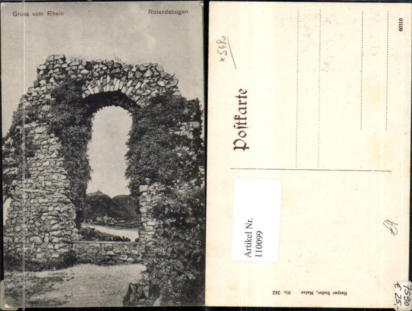 110099,Gruß v. Rhein Rolandsbogen Mainz am Rhein