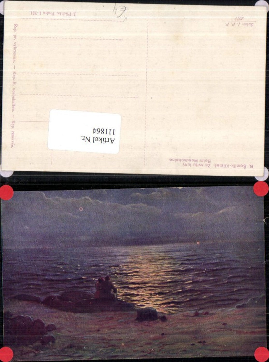 111864,Künstlerkarte B. Semilk Klimes Beim Mondscheine Mann u Frau Meer See