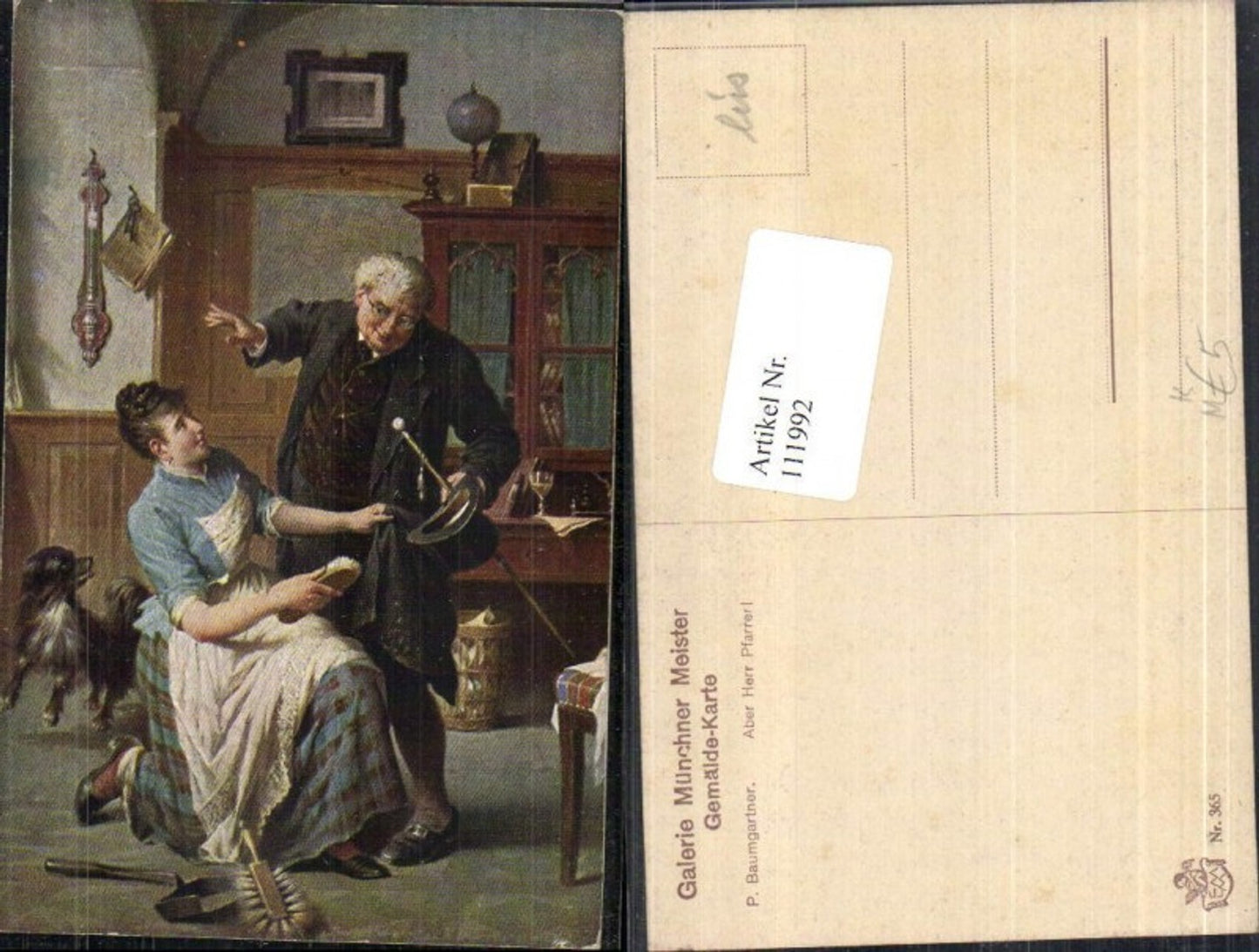 111992,Künstlerkarte P Baumgartner Pfarrer Frau Hund