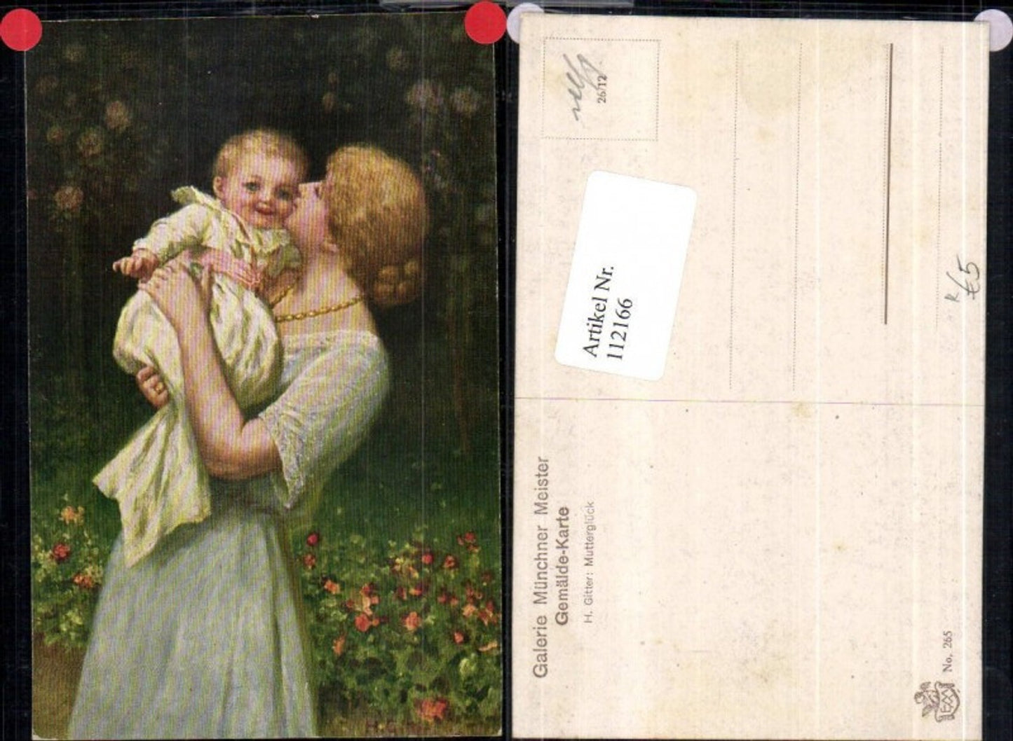 112166,Künstlerkarte H Gitter Mutterglück Frau Baby Kind