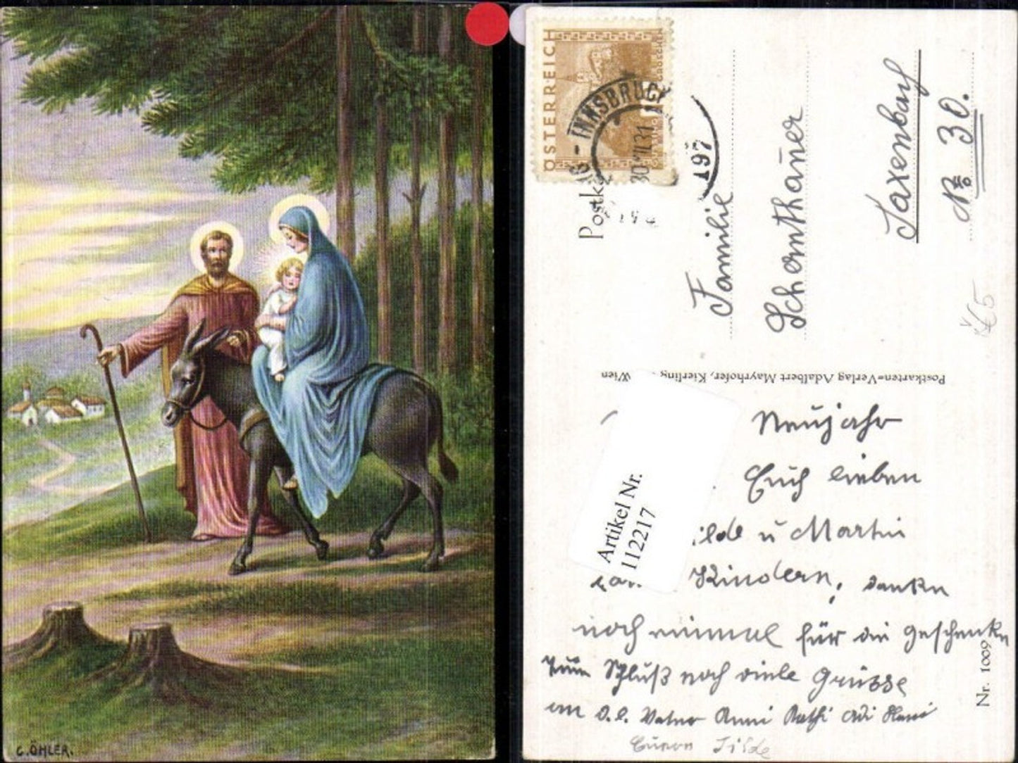 112217,Künstlerkarte Josef Maria Jesus Esel Familie pub Adalbert Mayrhofer