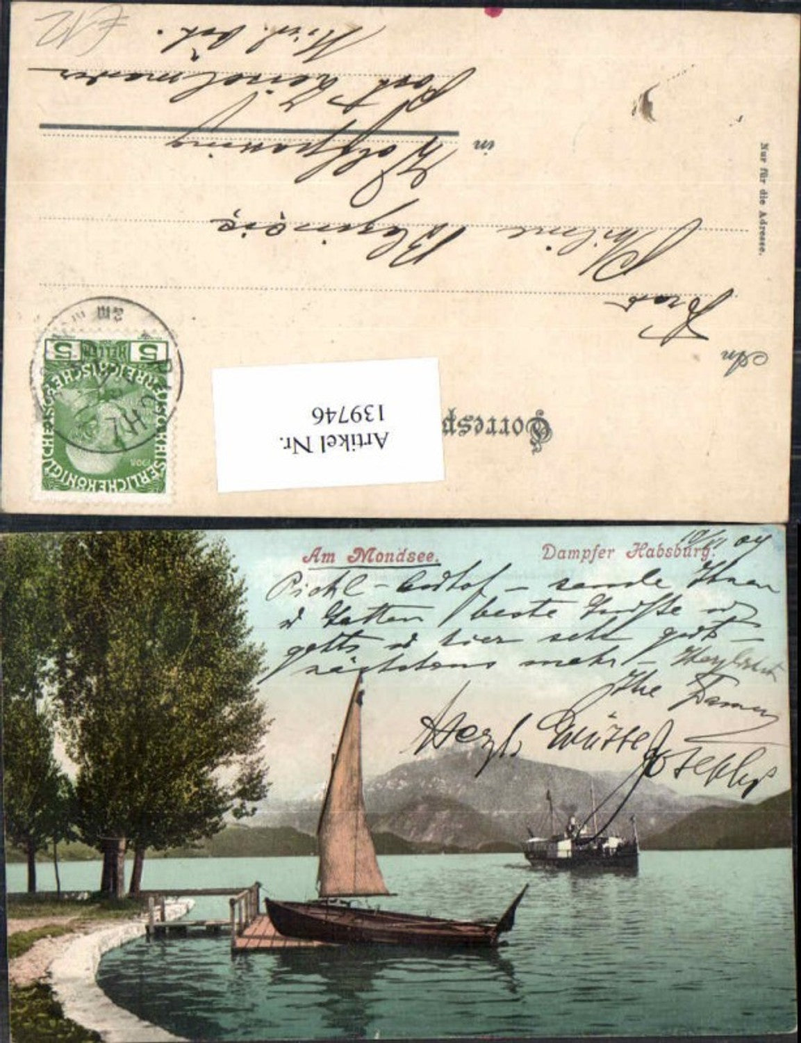 139746,Partie am Mondsee Dampfer Habsburg 1908 Pichl