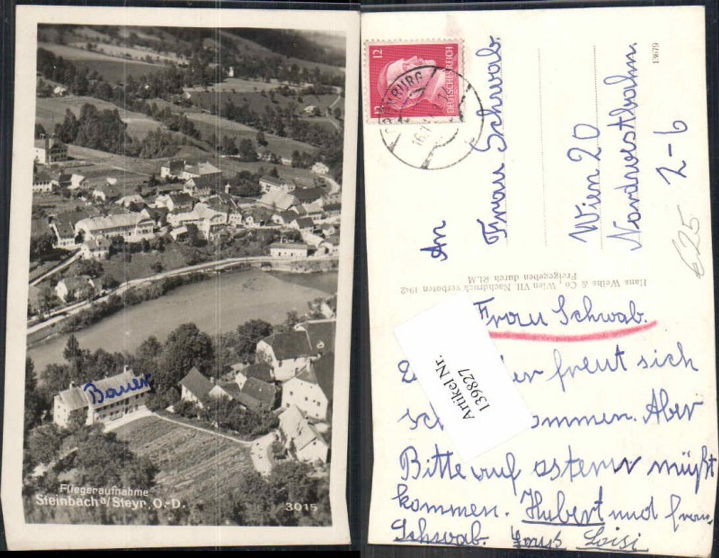 139827,Fliegeraufnahme Steinbach Grünburg bei Steyr 1942