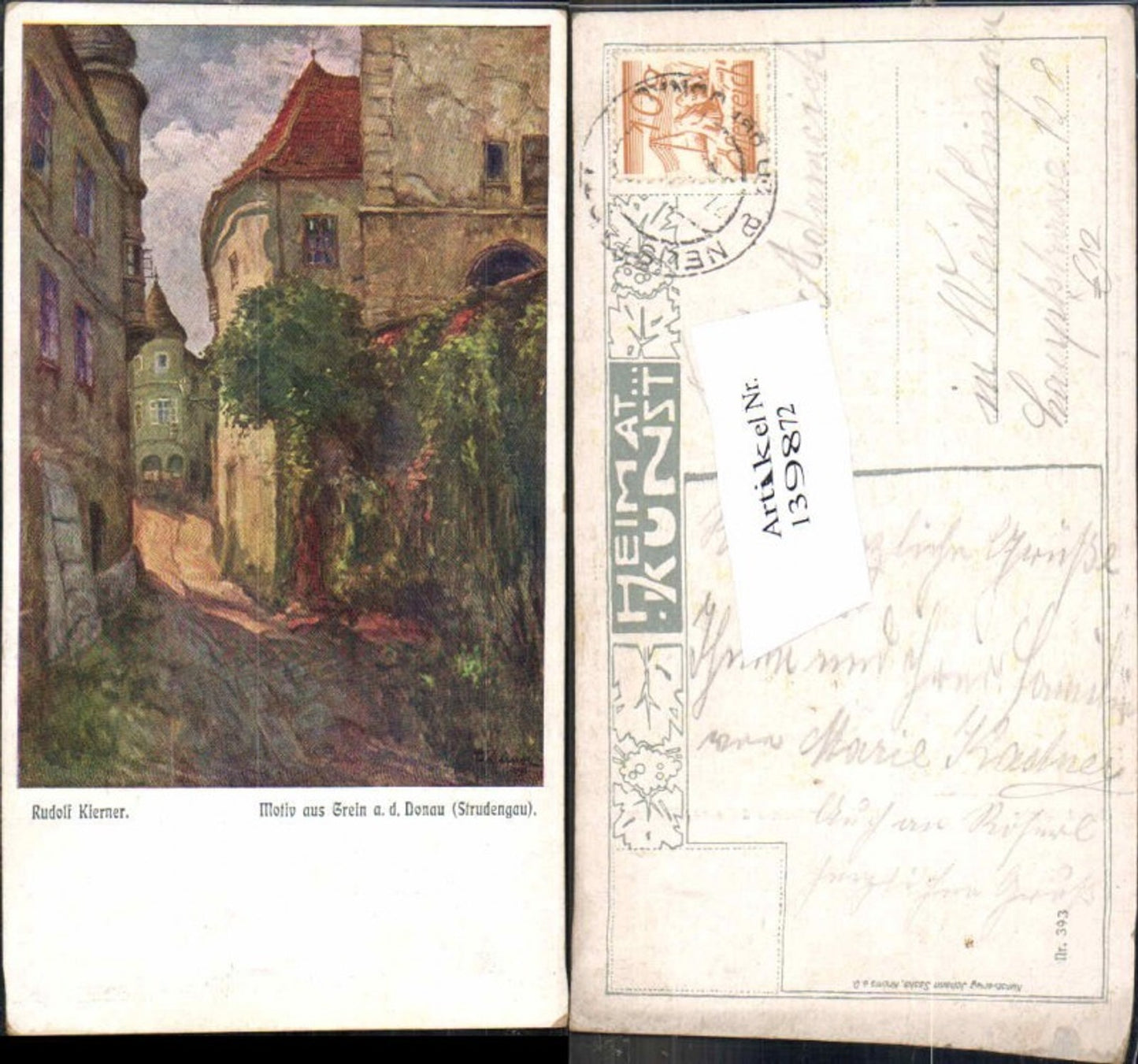 139872,Rudolf Kiener Motiv aus Grein a.d. Donau Strassenansicht Künstlerkarte