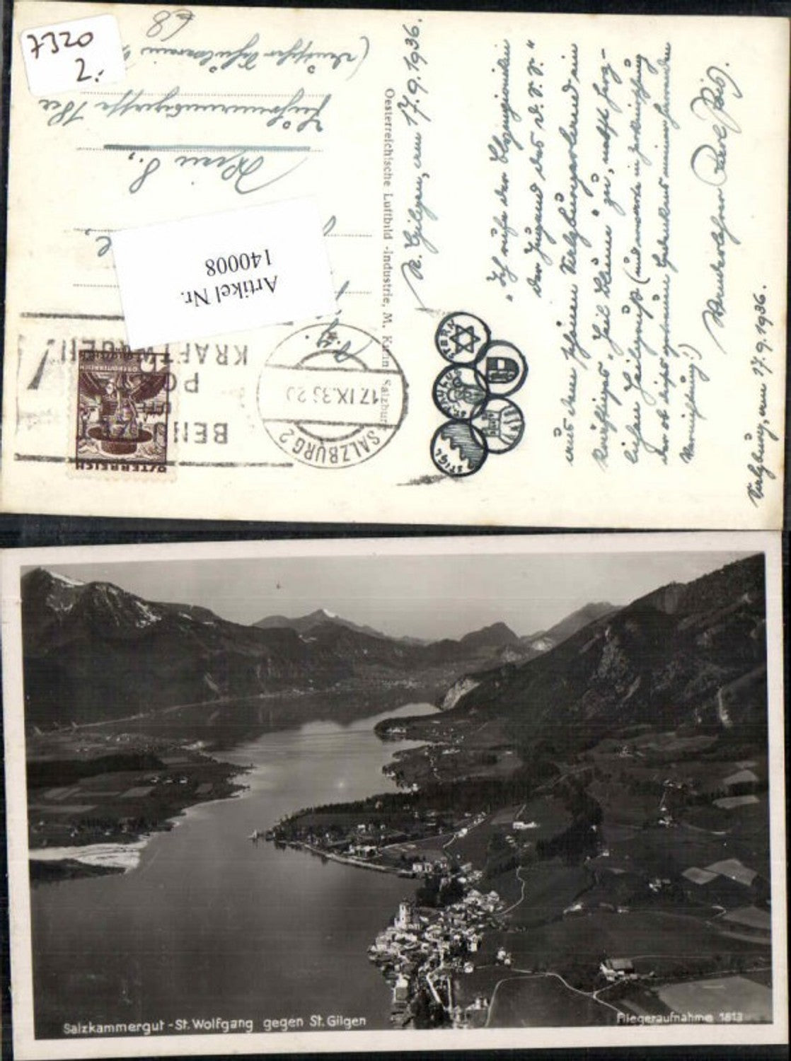 140008,Fliegeraufnahme Nr 1613 St Wolfgang St Gilgen Wolfgangsee