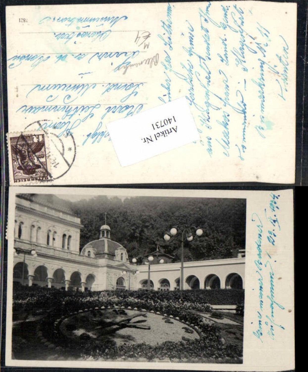 140731,Fotokarte Baden b. Wien Blumenuhr 1934