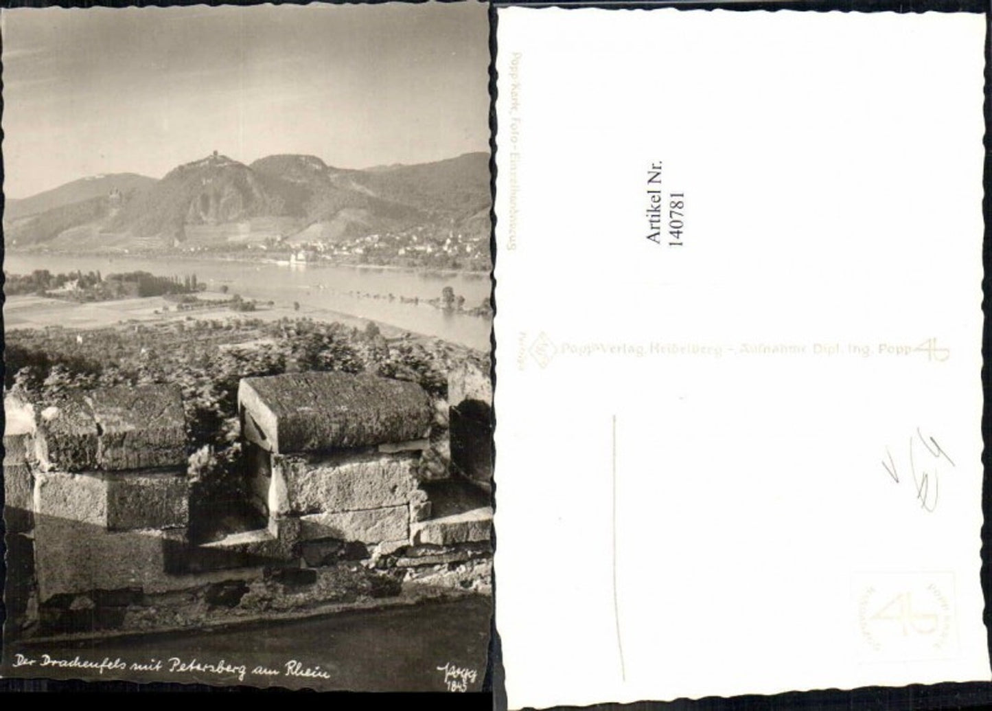 140781,Popp Verlag Heidelberg Handabzug 1845 Drachenfels Petersberg