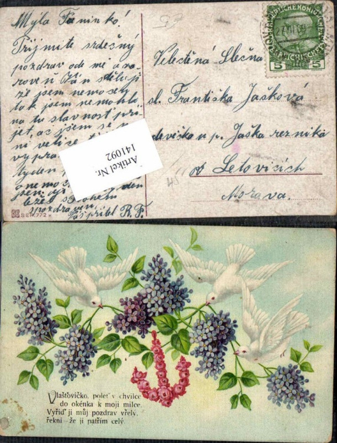 141092,Tolle Litho Tauben Vögel Blumen Anker Spruch