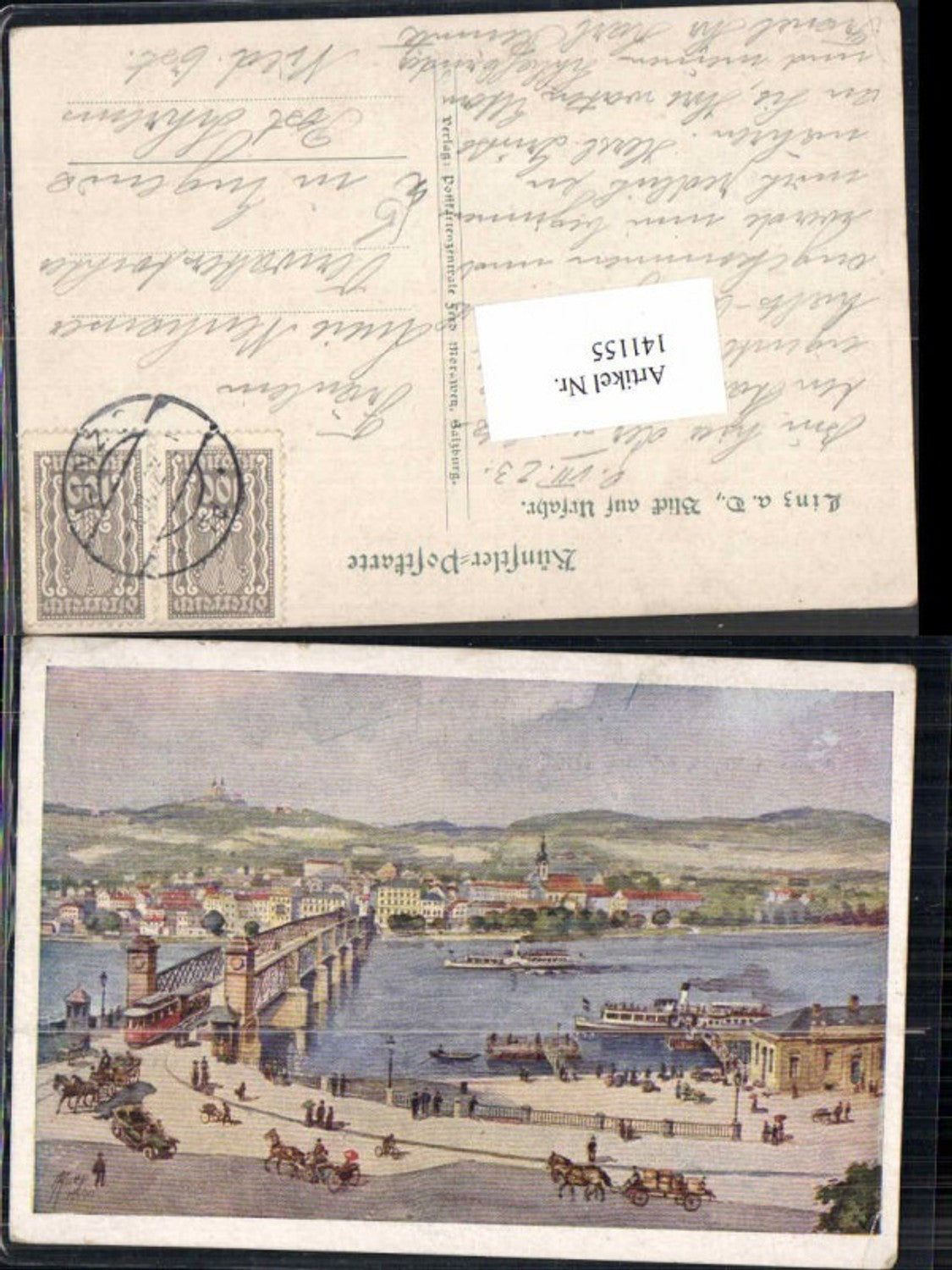 141155,Linz a.d. Donau Blick auf Urfahr Künstlerkarte