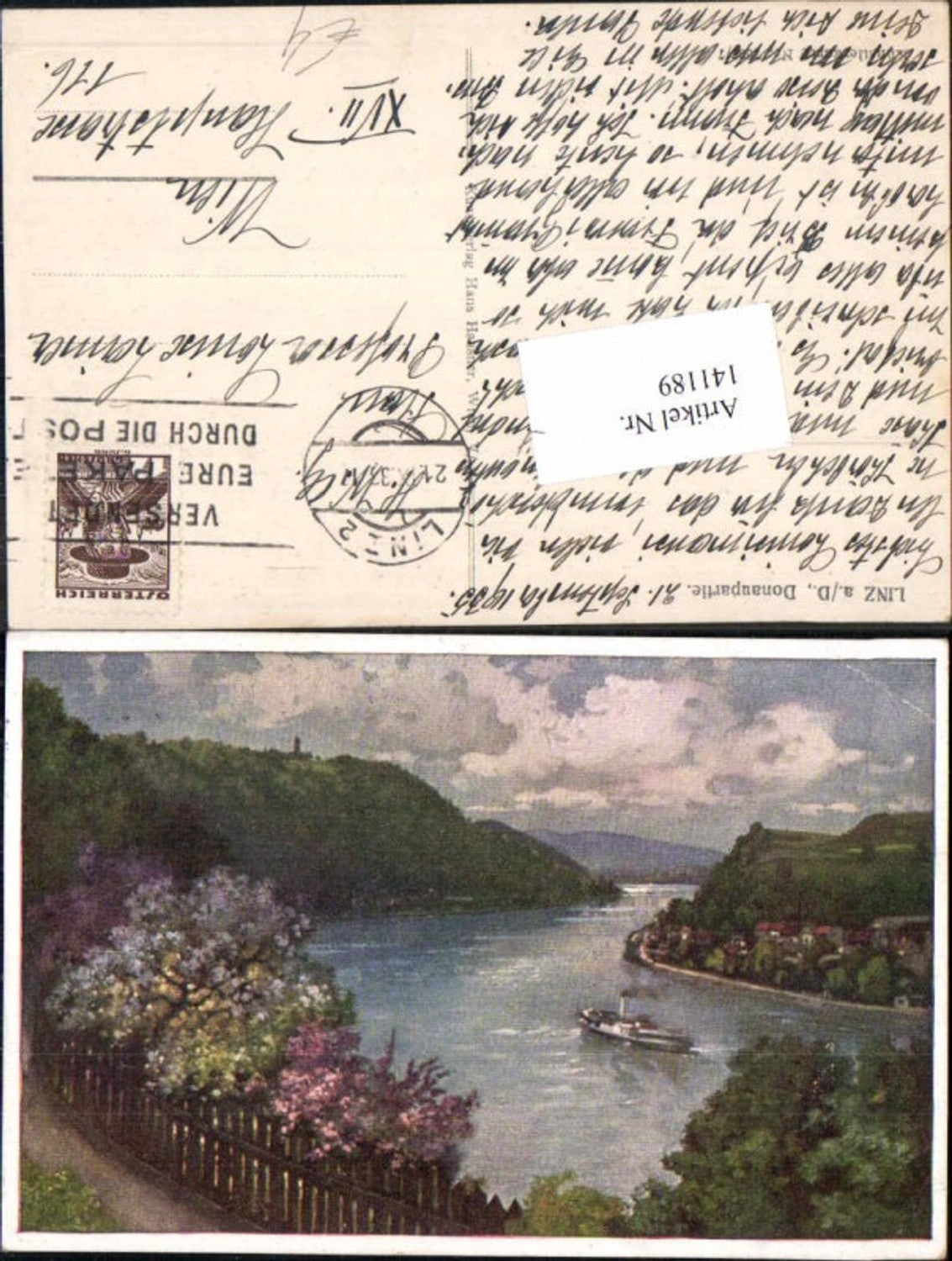 141189,Linz a.d. Donau Donaupartie Künstlerkarte