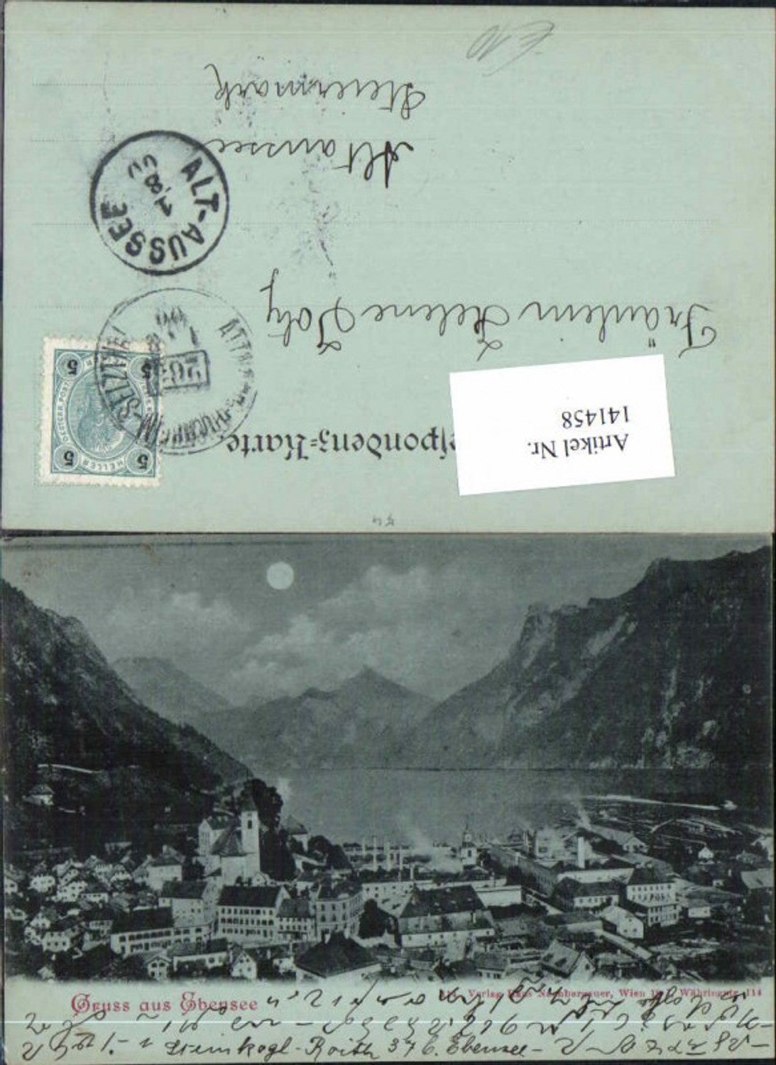 141458,Mond Litho Gruss aus Ebensee am Traunsee 1898