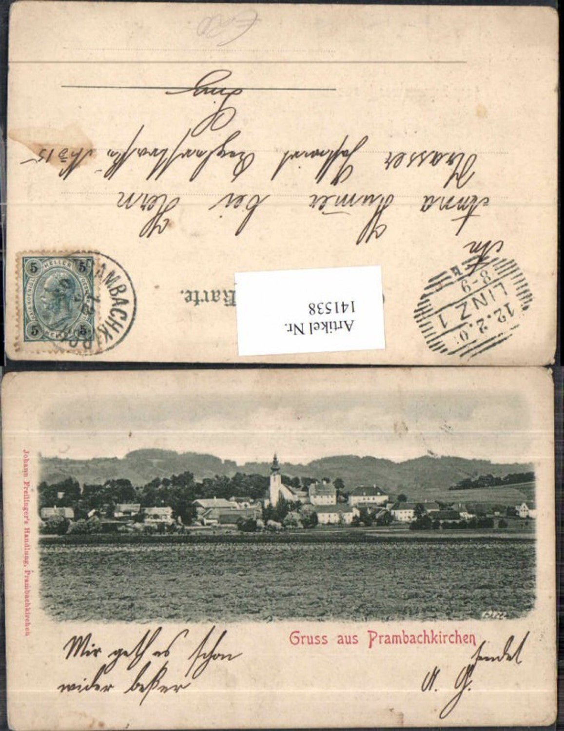141538, Rare postcard, Greetings from Prambachkirchen, 1900