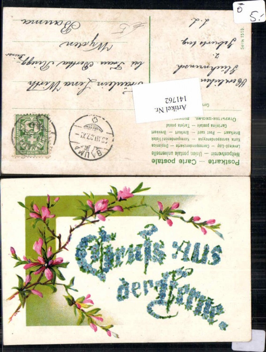 141762,Präge Litho Gruss aus der Ferne Blumen