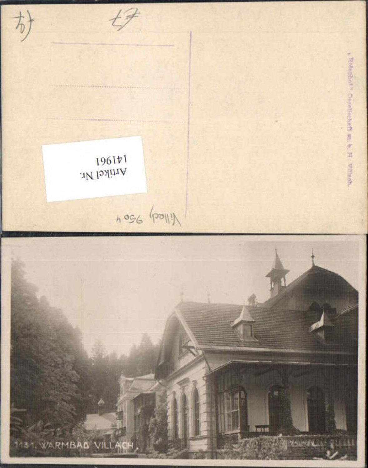 141961,Villach Fotokarte Warmbad 1925