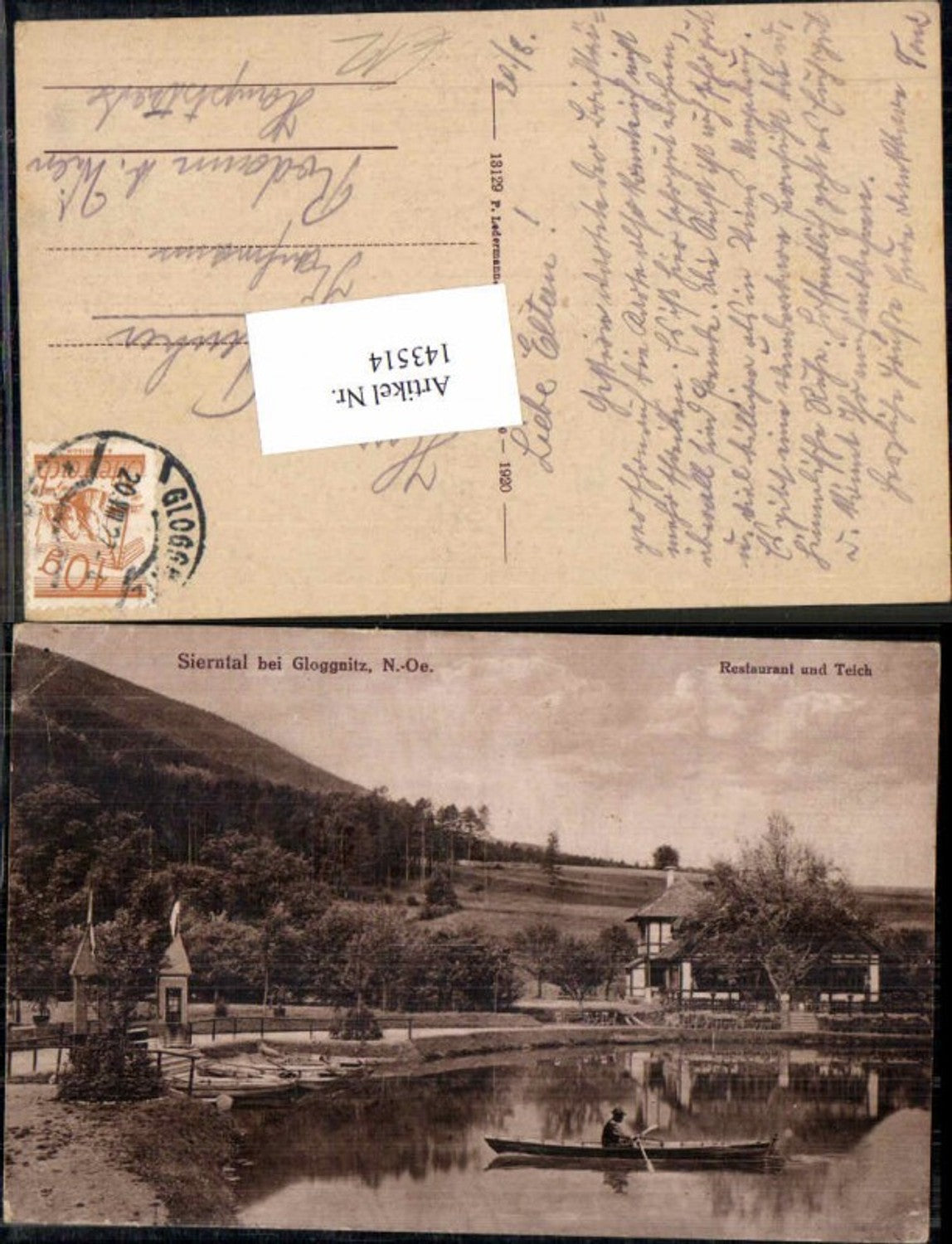 143514,Sierntal bei Gloggnitz Restaurant m. Teich 1920