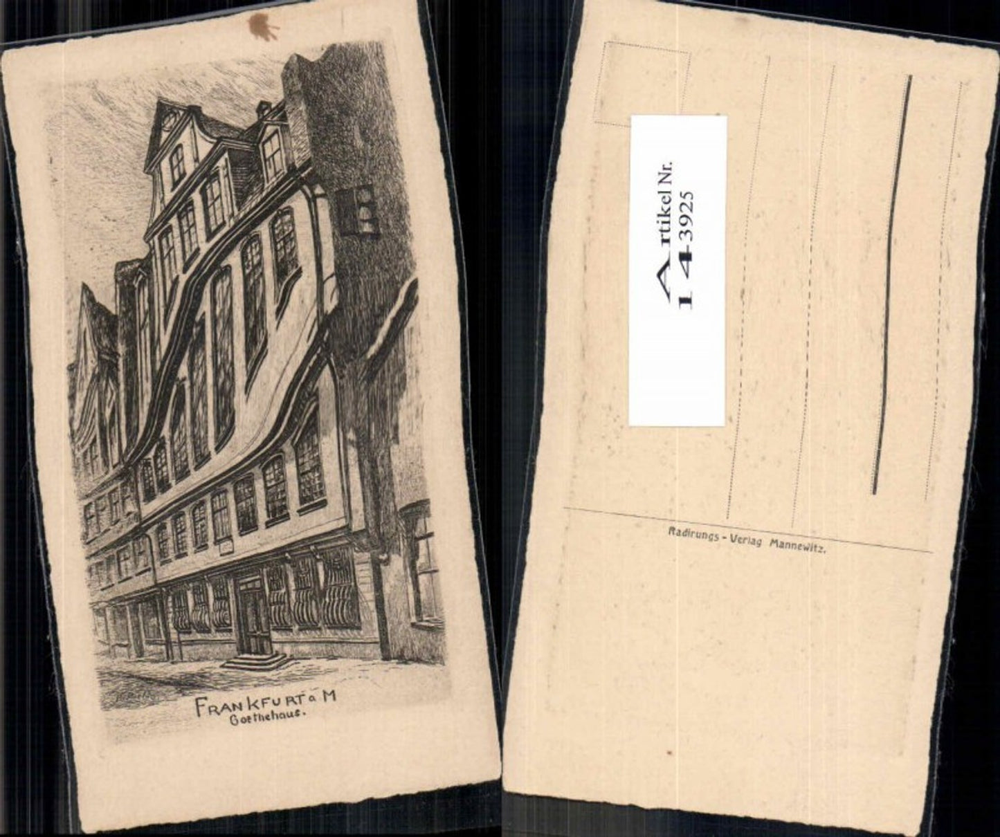 143925,Präge Radierung Frankfurt am Main Goethehaus