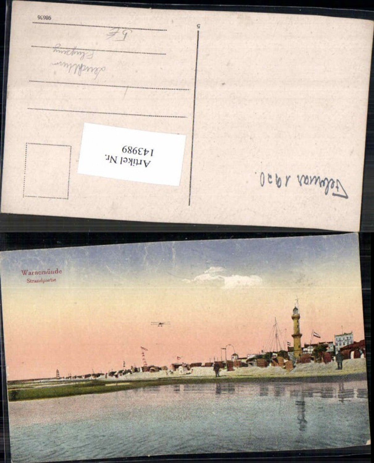 143989,Warnemünde Strandpartie mit Leuchtturm