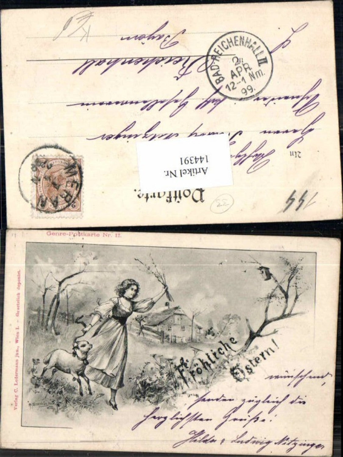 144391,Ostern Genre Postkarte 12 A. Stephan Schaf