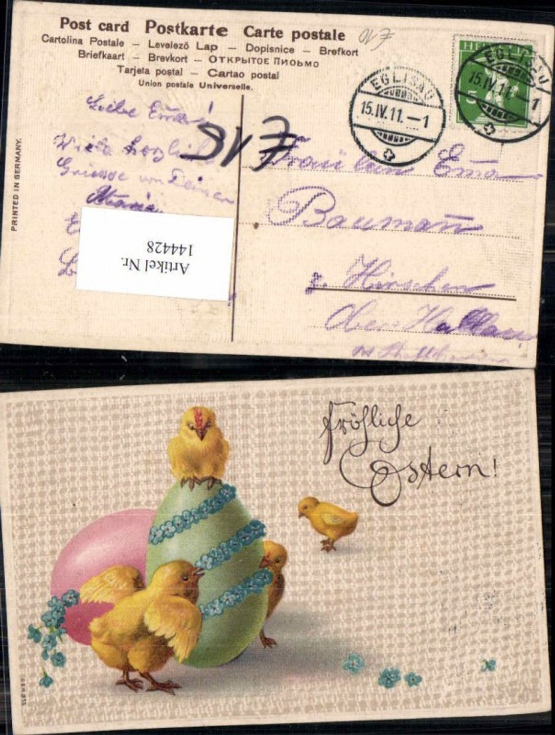 144428,Ostern Präge AK Tolle Küken Ostereier Blumen