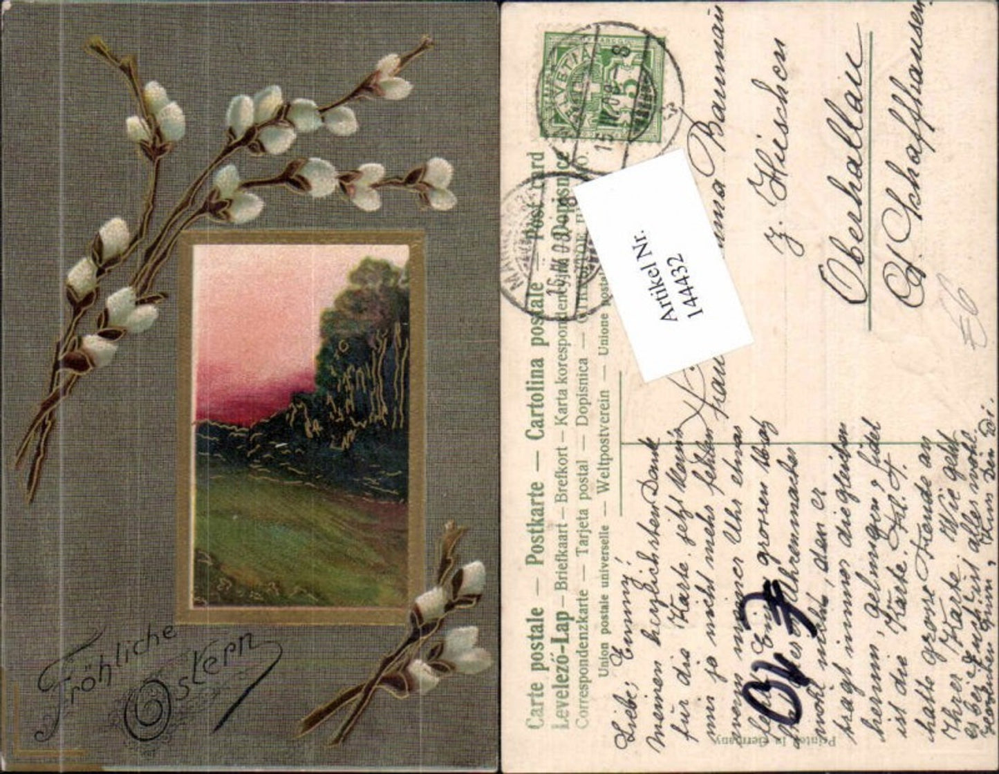 144432,Ostern Tolle Präge AK Palmkätzchen 1908