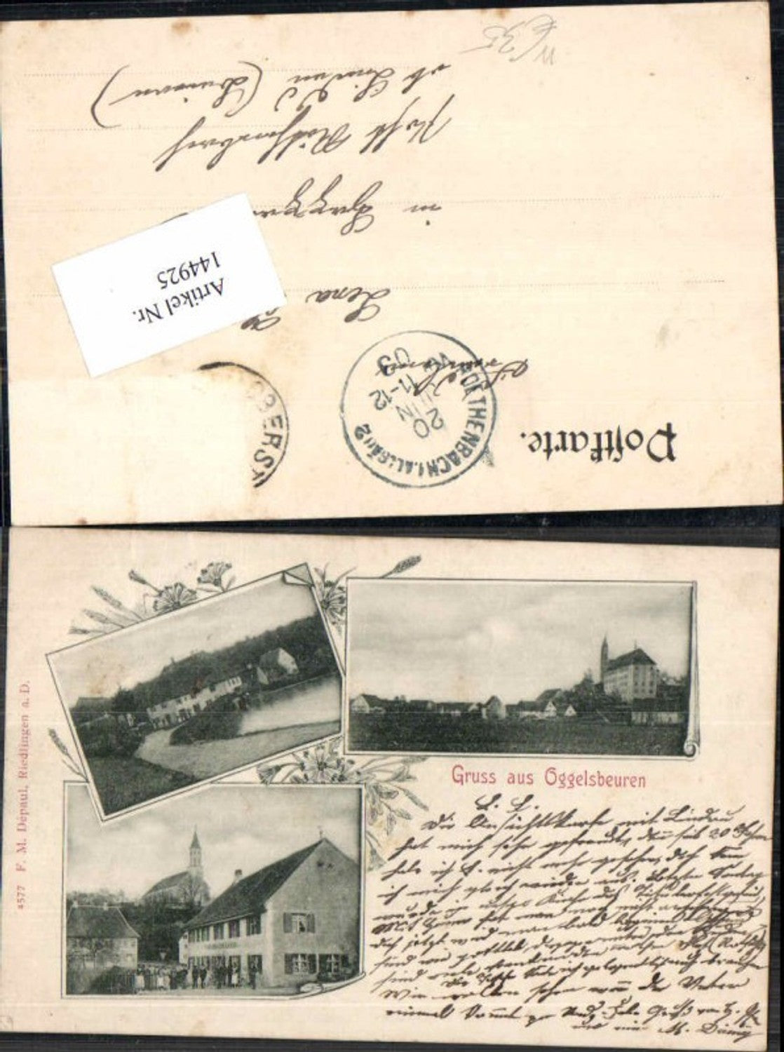 144925,Tolle AK Gruss aus Oggelsbeuren bei Attenweiler Ehingen Gasthaus Biberach 1900