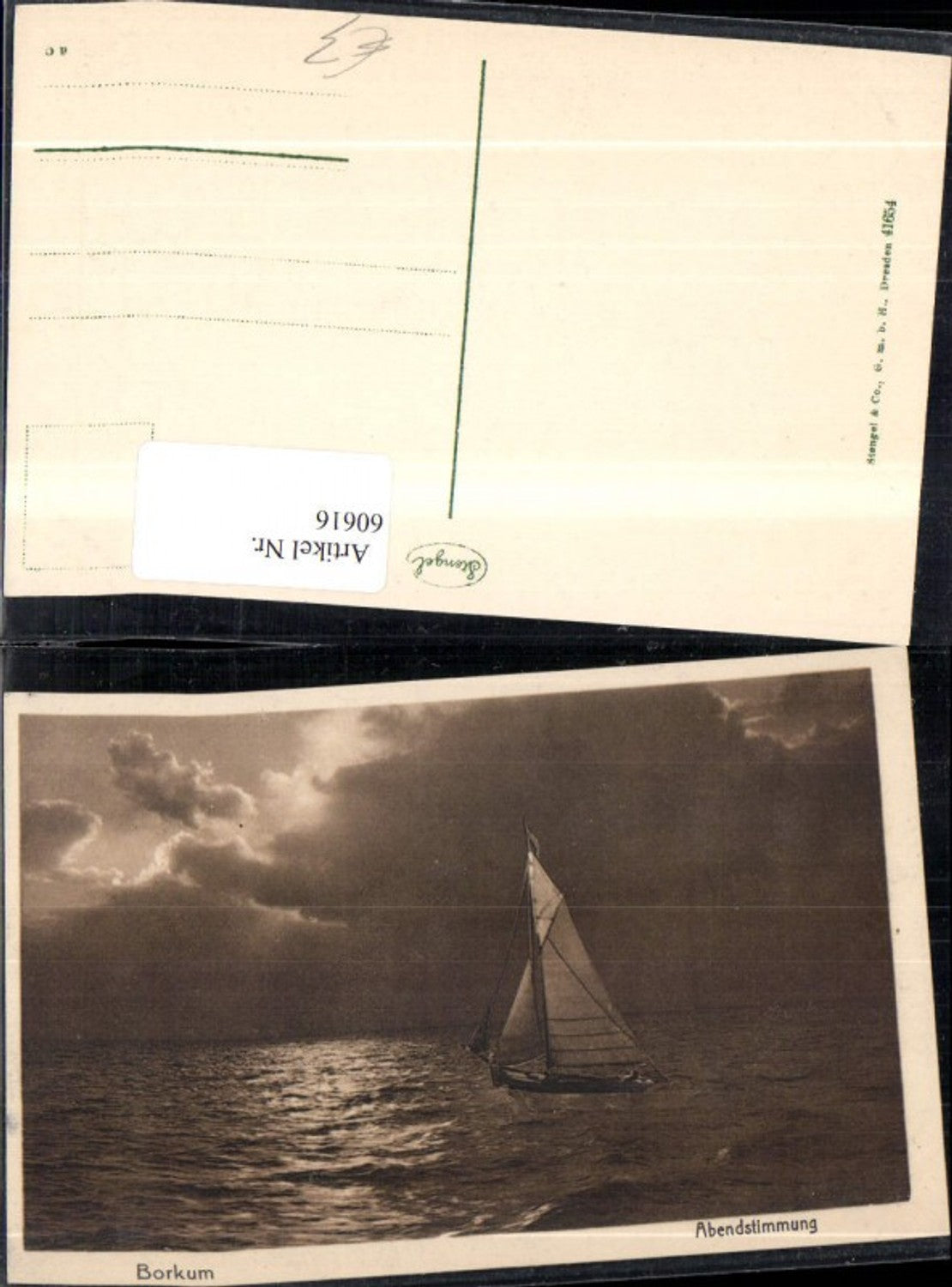 60616,Borkum Abendstimmung Ansicht mit Segelboot