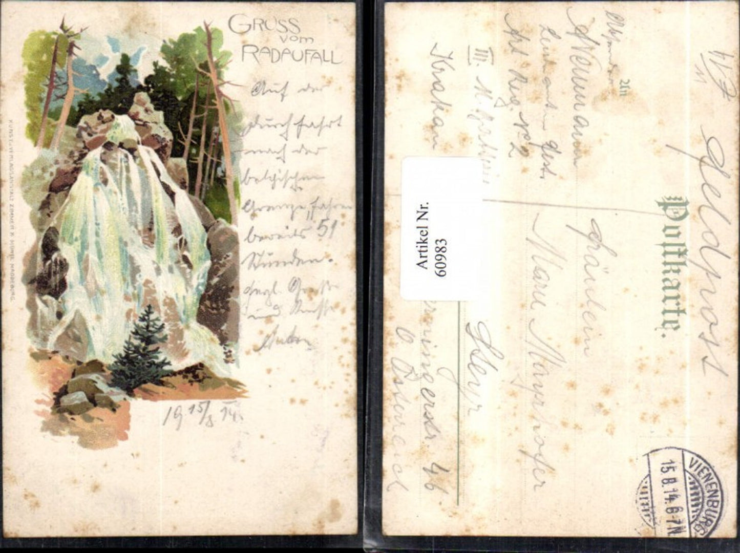 60983,Litho Gruß vom Radaufall bei Bad Harzburg 1914