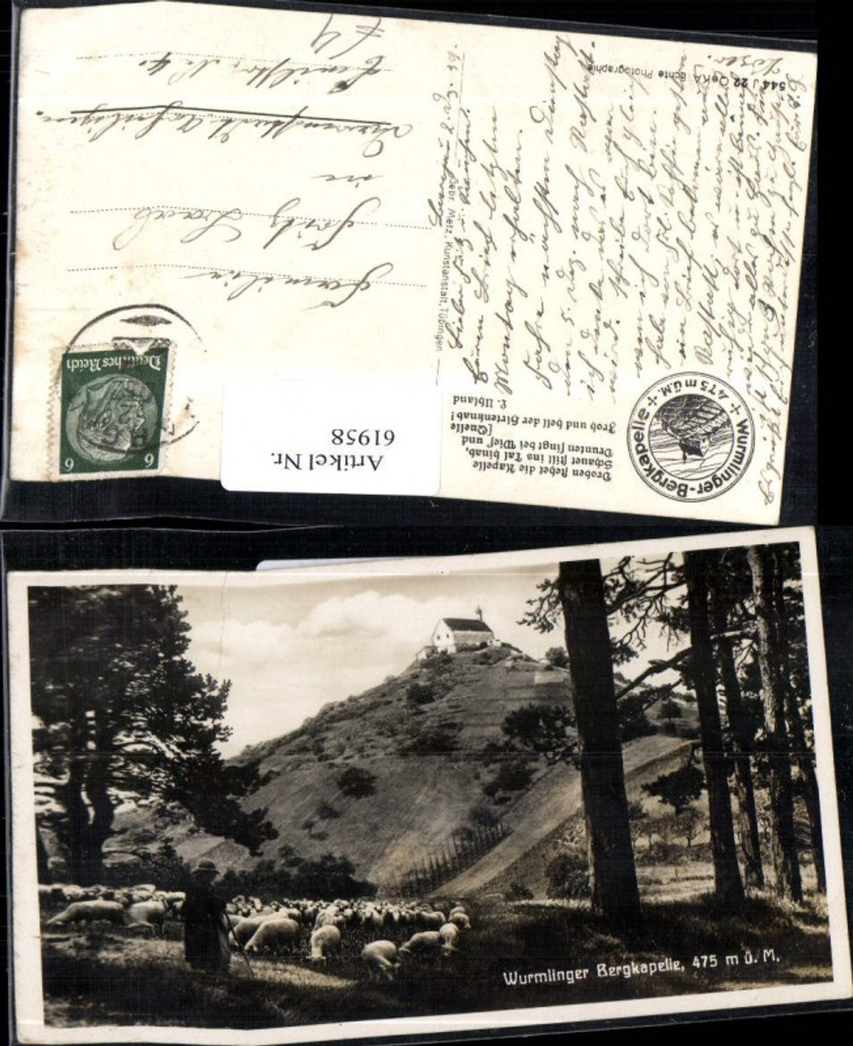61958,Wurmlinger Bergkapelle Ansicht mit Bäumen 1939