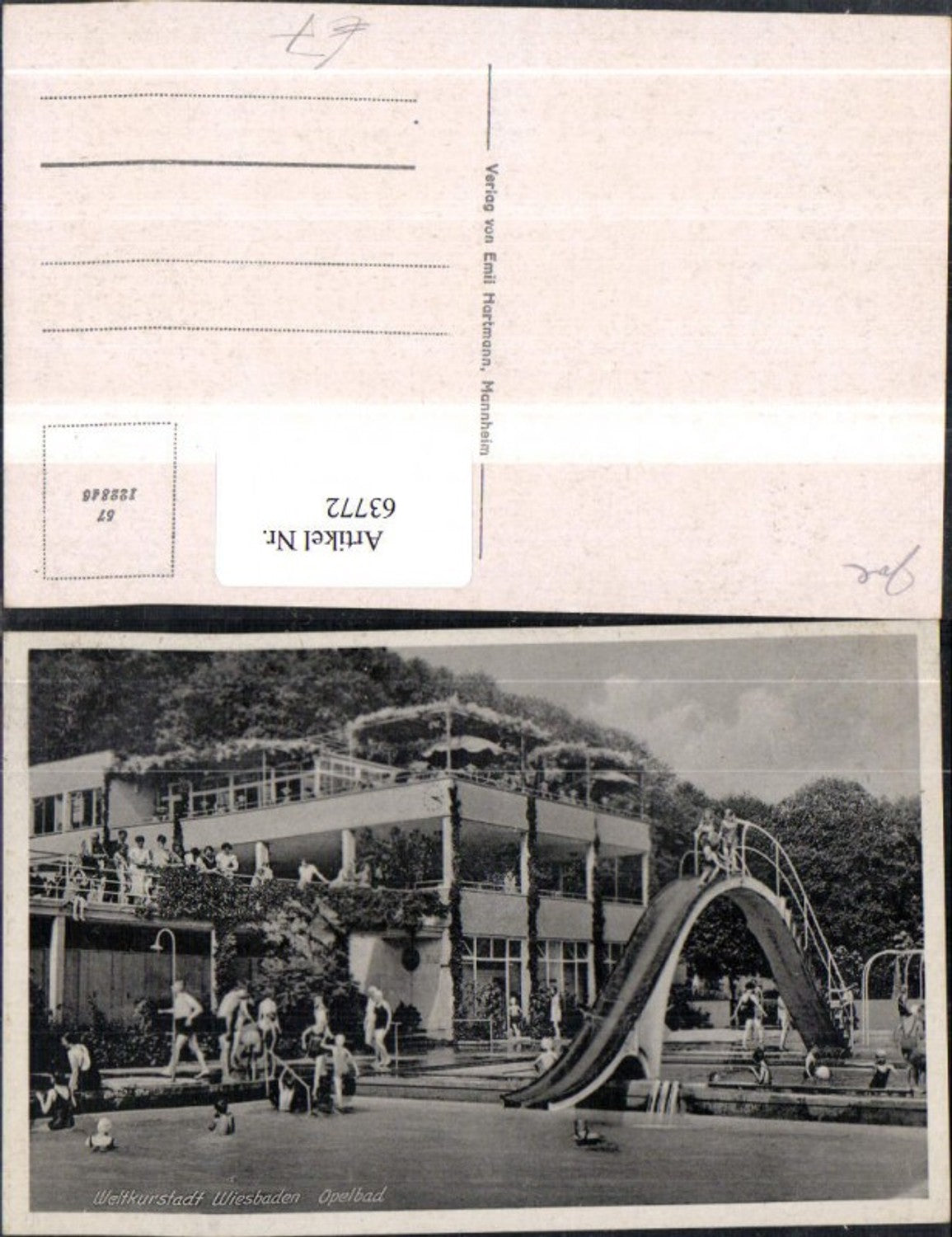 63772,Weltkurstadt Wiesbaden Opelbad Ansicht Becken u Rutsche