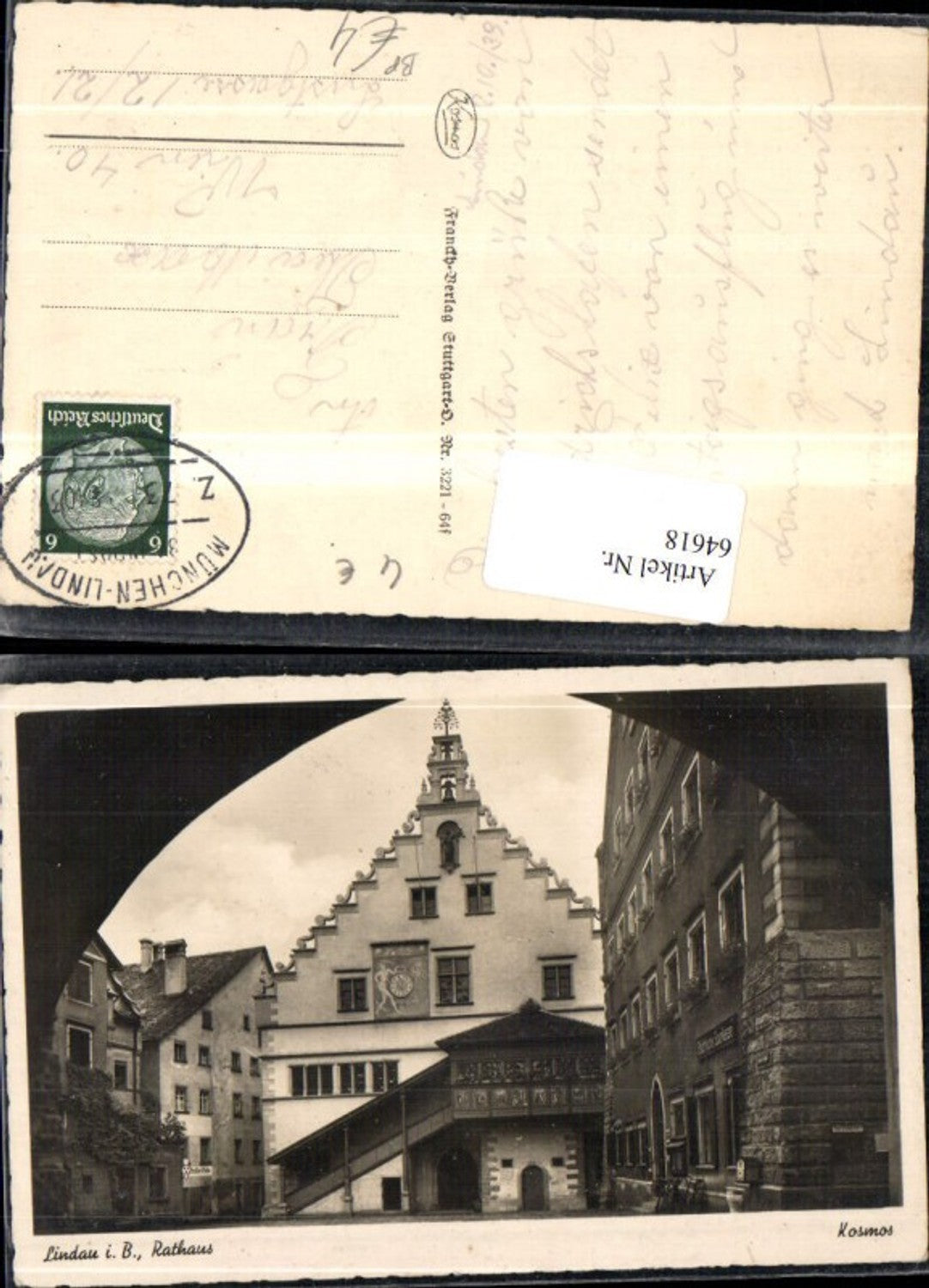 64618,Lindau i B Rathaus Ansicht mit Torbogen 1939 Bahnpost Zug 73 München Lindau