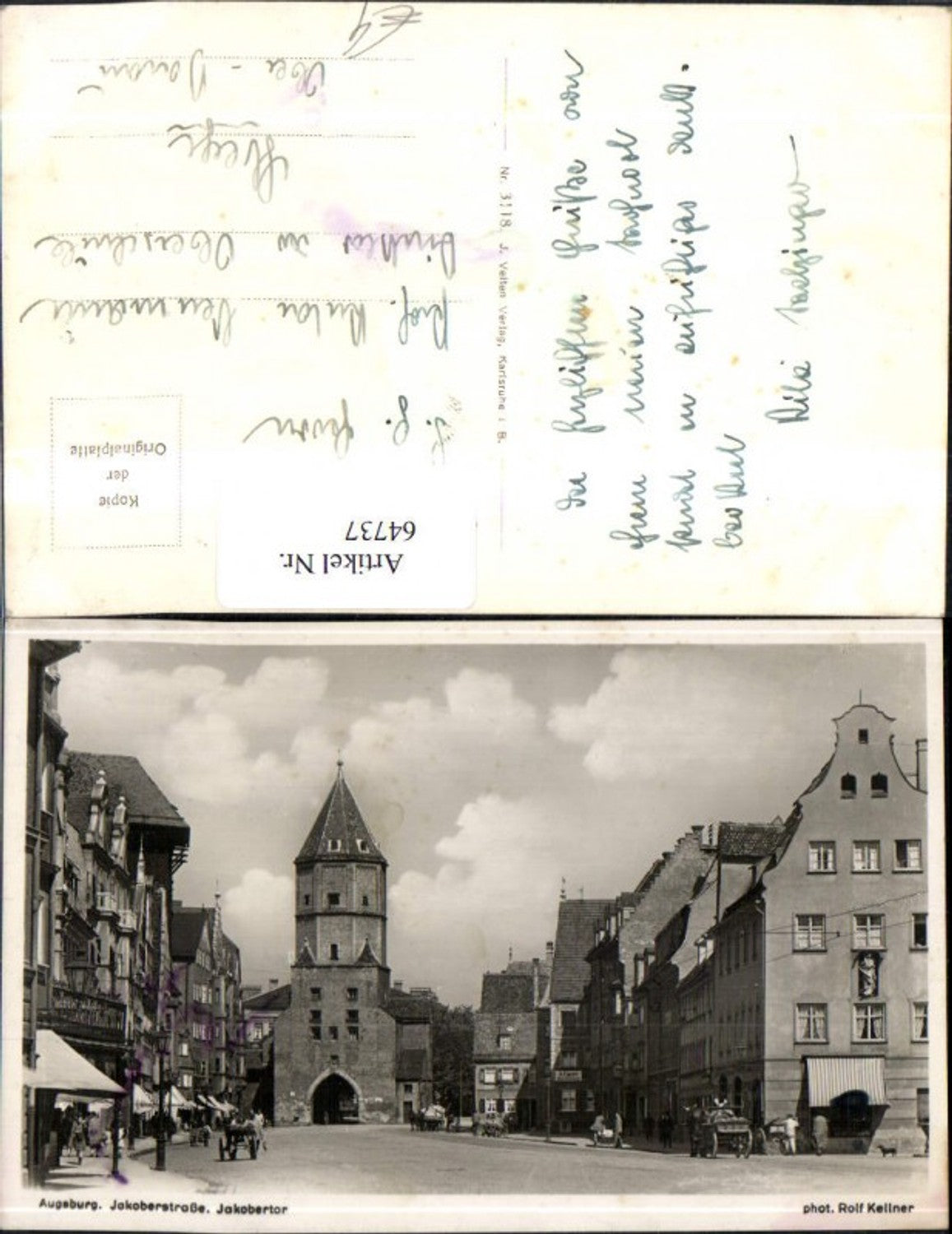 64737,Augsburg Jakoberstraße Jakobertor Strassenansicht mit Kutschen