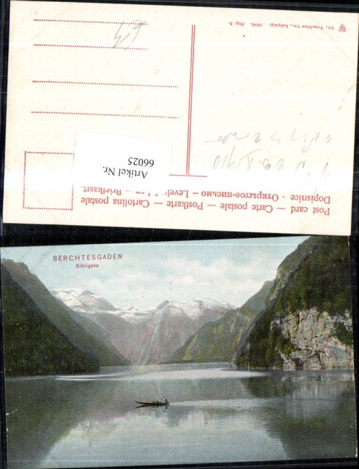 66025,Berchtesgaden Königsee Ansicht See mit Ruderer 1910