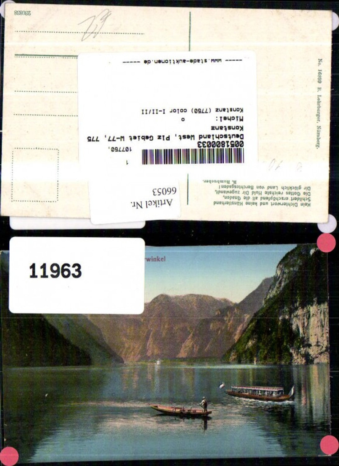 66053,Der Königssee vom Malerwinkel Ansicht See mit Ruderer 1910