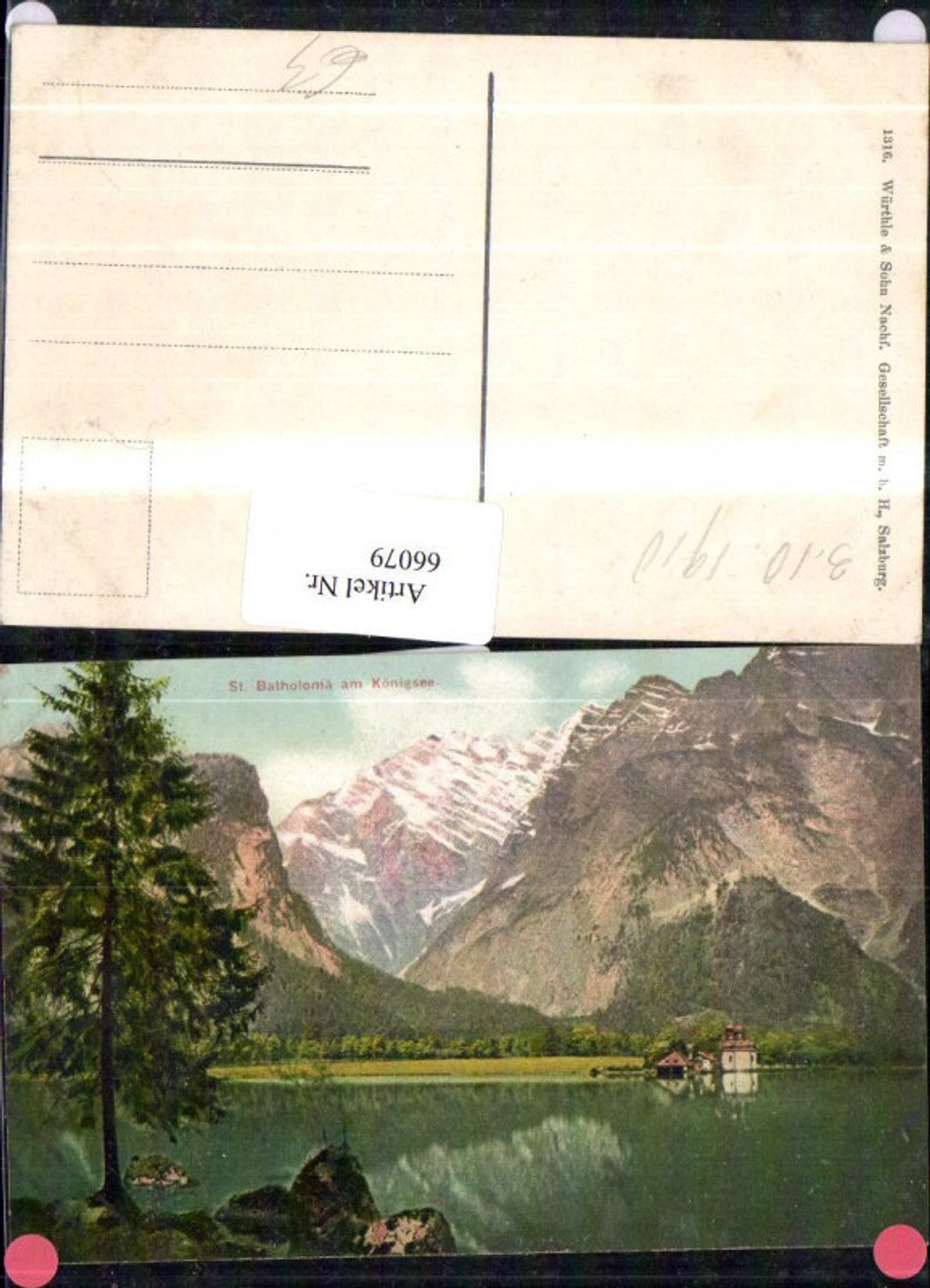 66079,St Batholomä am Königsee Ansicht See mit Haus 1910