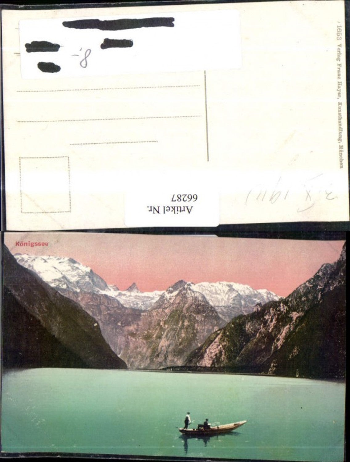 66287,Königsee Berchtesgaden Ansicht mit Ruderer 1910