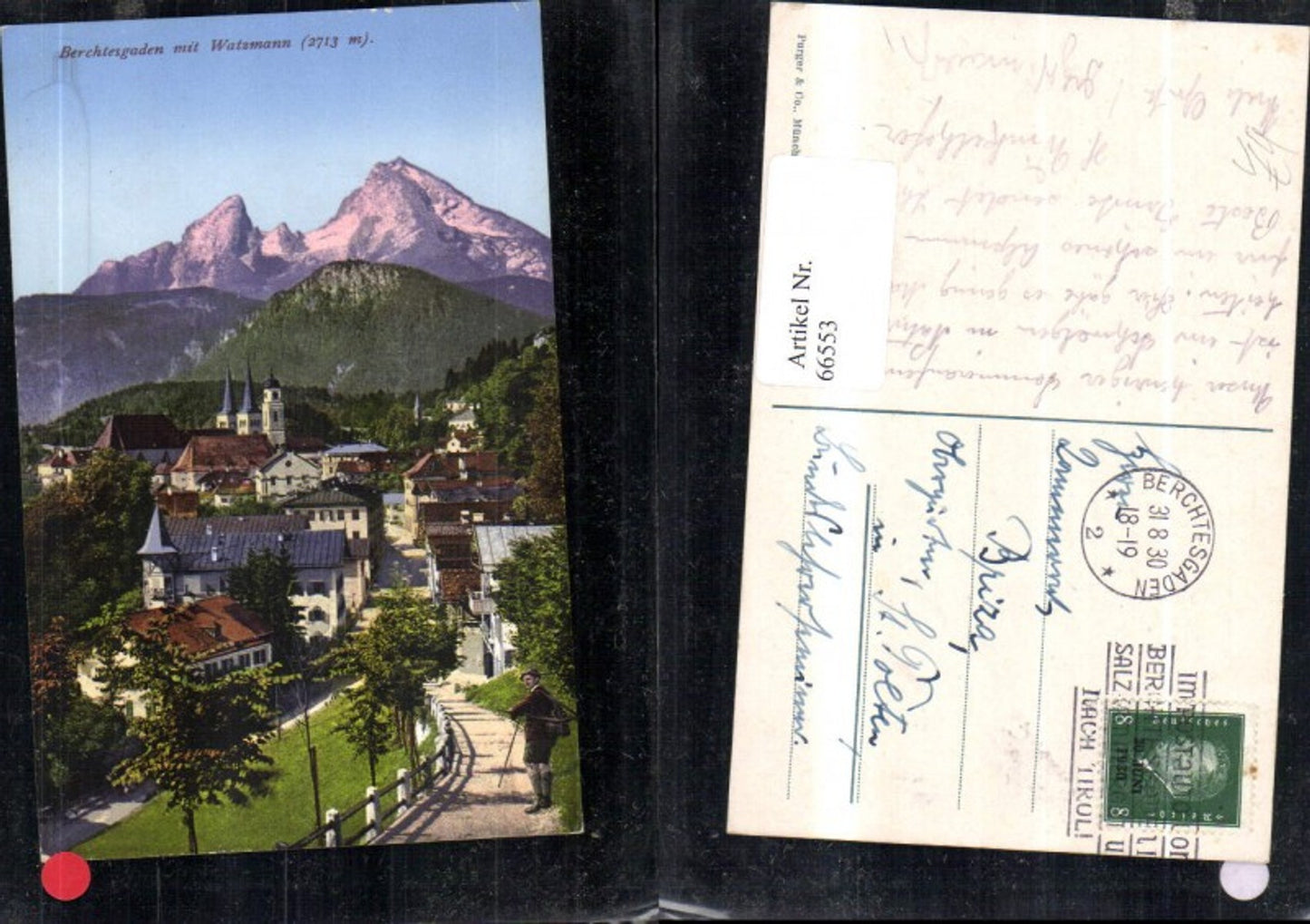 66553,Berchtesgaden mit Watzmann Totale mit Wanderer 1930 pub Purger Co 12656
