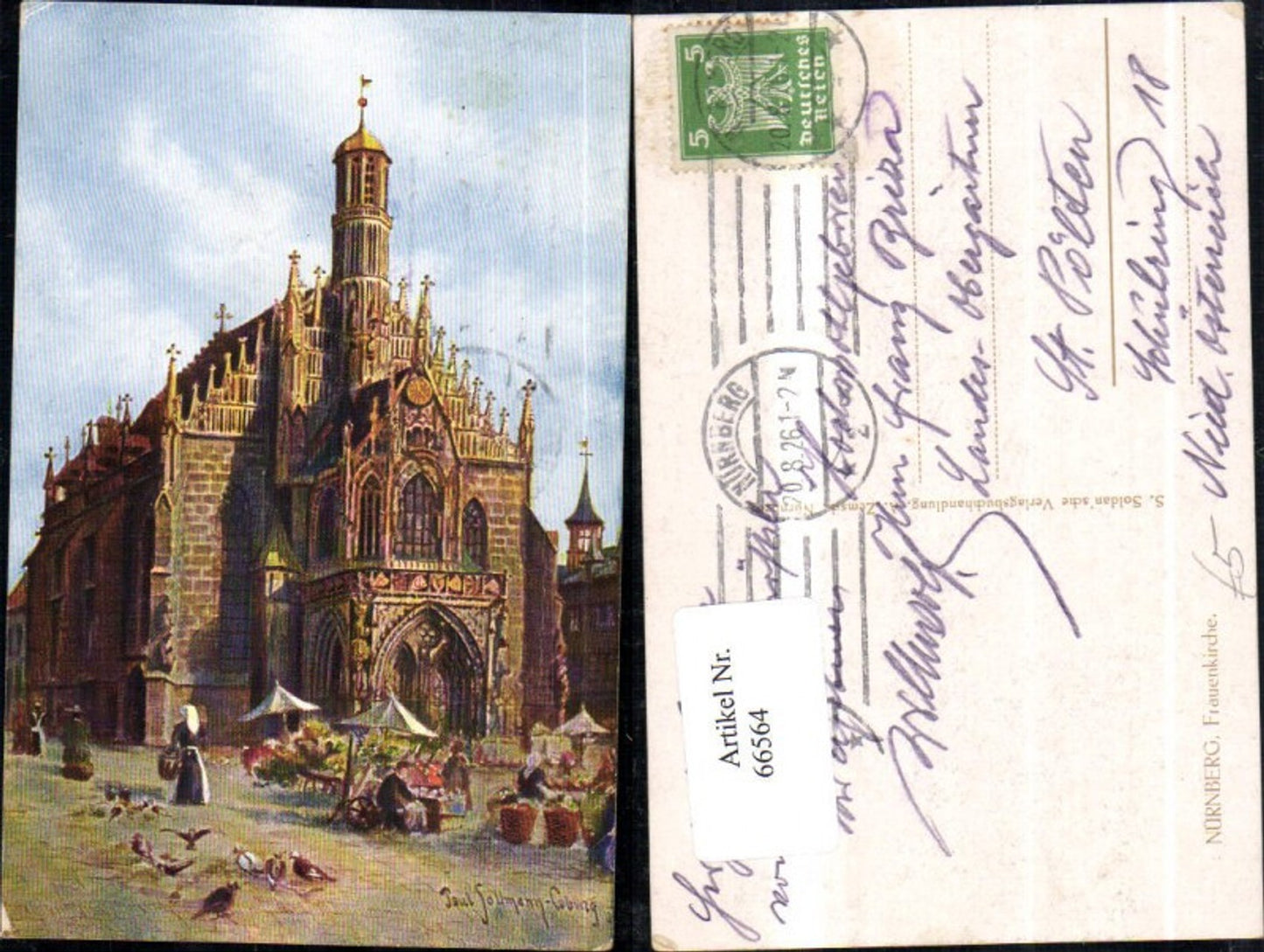 66564,Nürnberg Frauenkirche Frontansicht mit Markttreiben im Vordergrund 1926