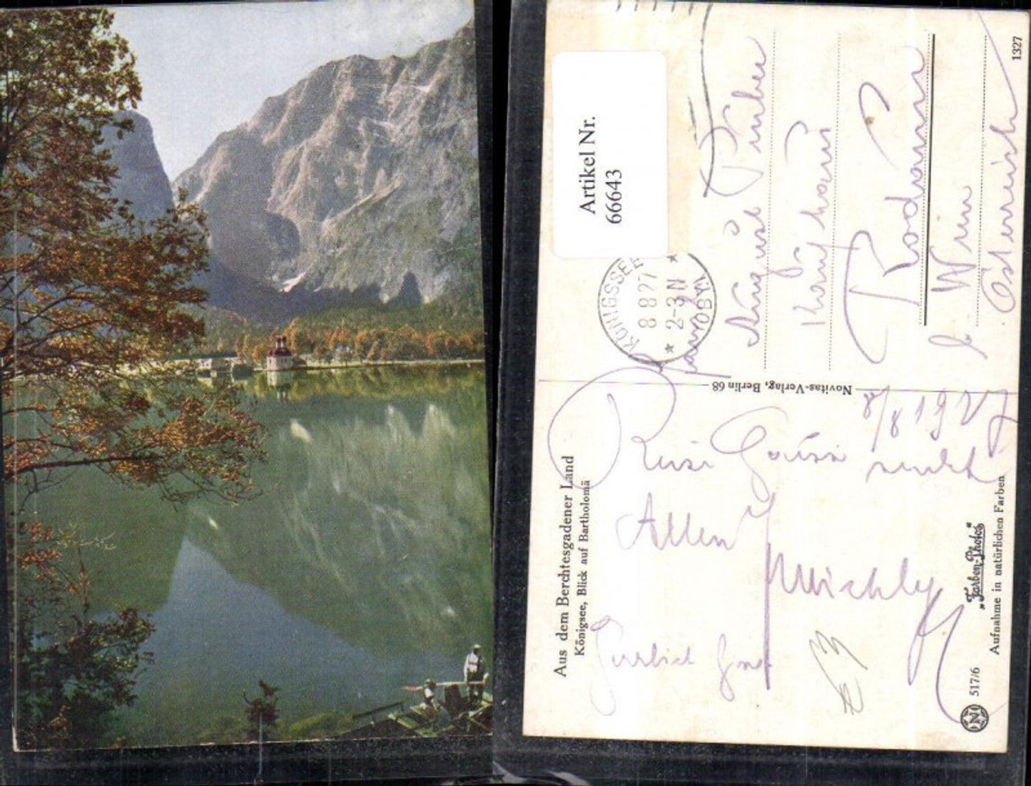 66643,Berchtesgadener Land Königsee Blick auf Bartholomä 1927