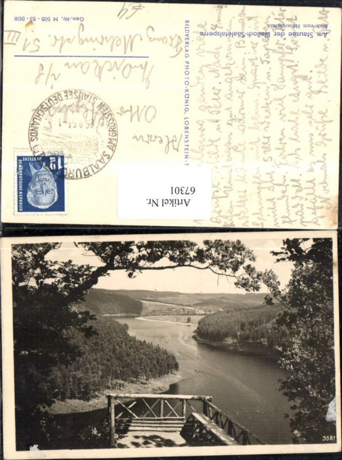 67301,Am Stausee der Bleiloch Saaletalsperre Blick vom Heinrichstein 1951