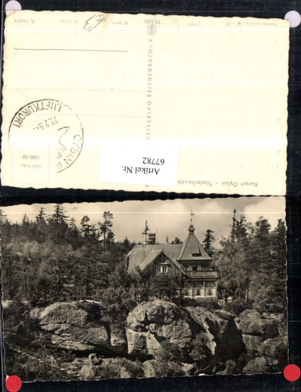 67782,Kurort Oybin Töpferbaude Ansicht mit Felsen 1959